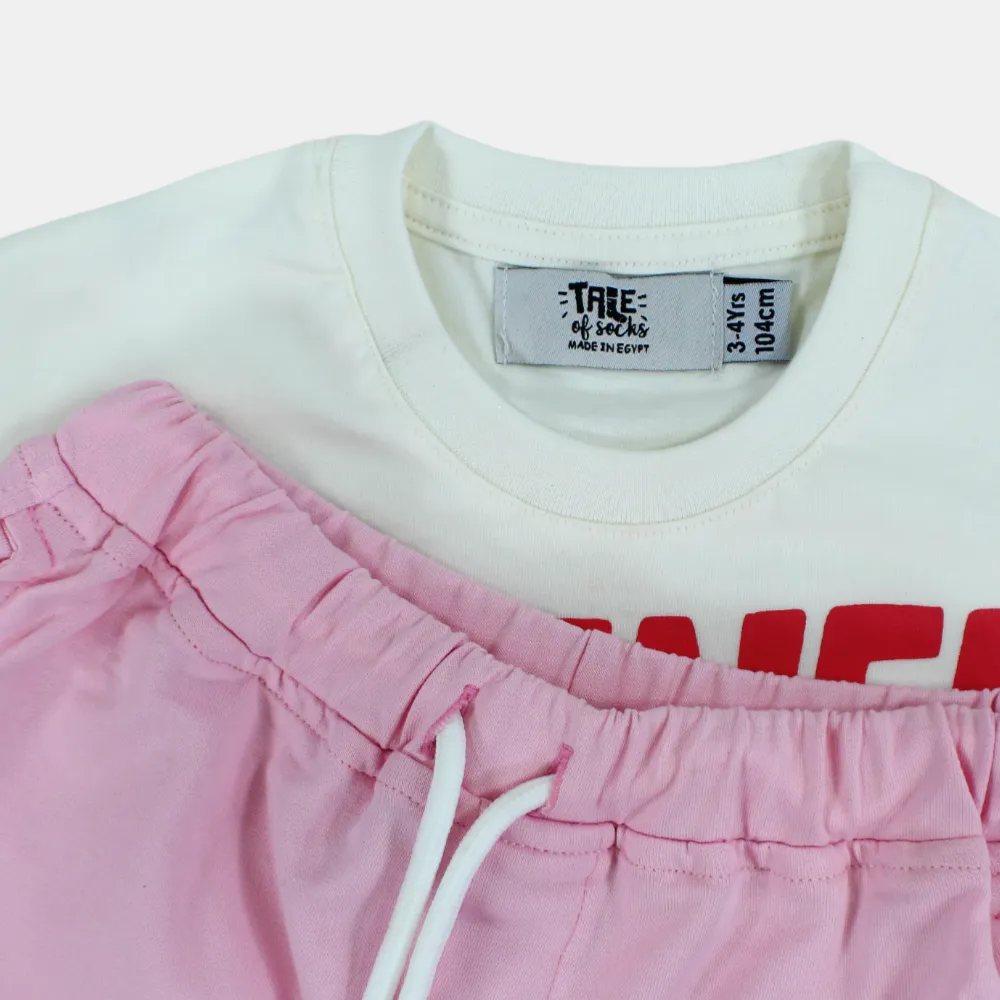 Kinder Mädchen Baumwoll Kurzarm Pyjama – Rosa und Weiß