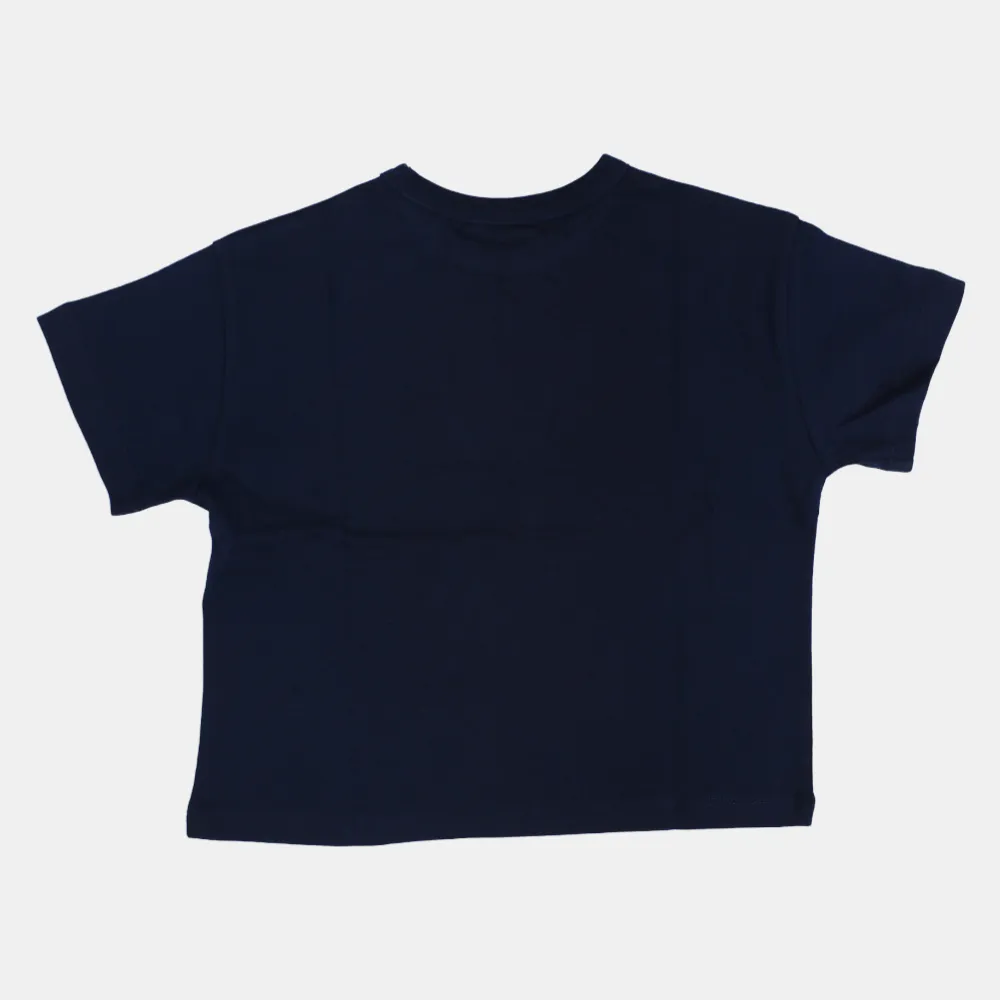 Kinder Mädchen Baumwoll Kurzarm T-Shirt – Marineblau mit Schmetterlingsdesign