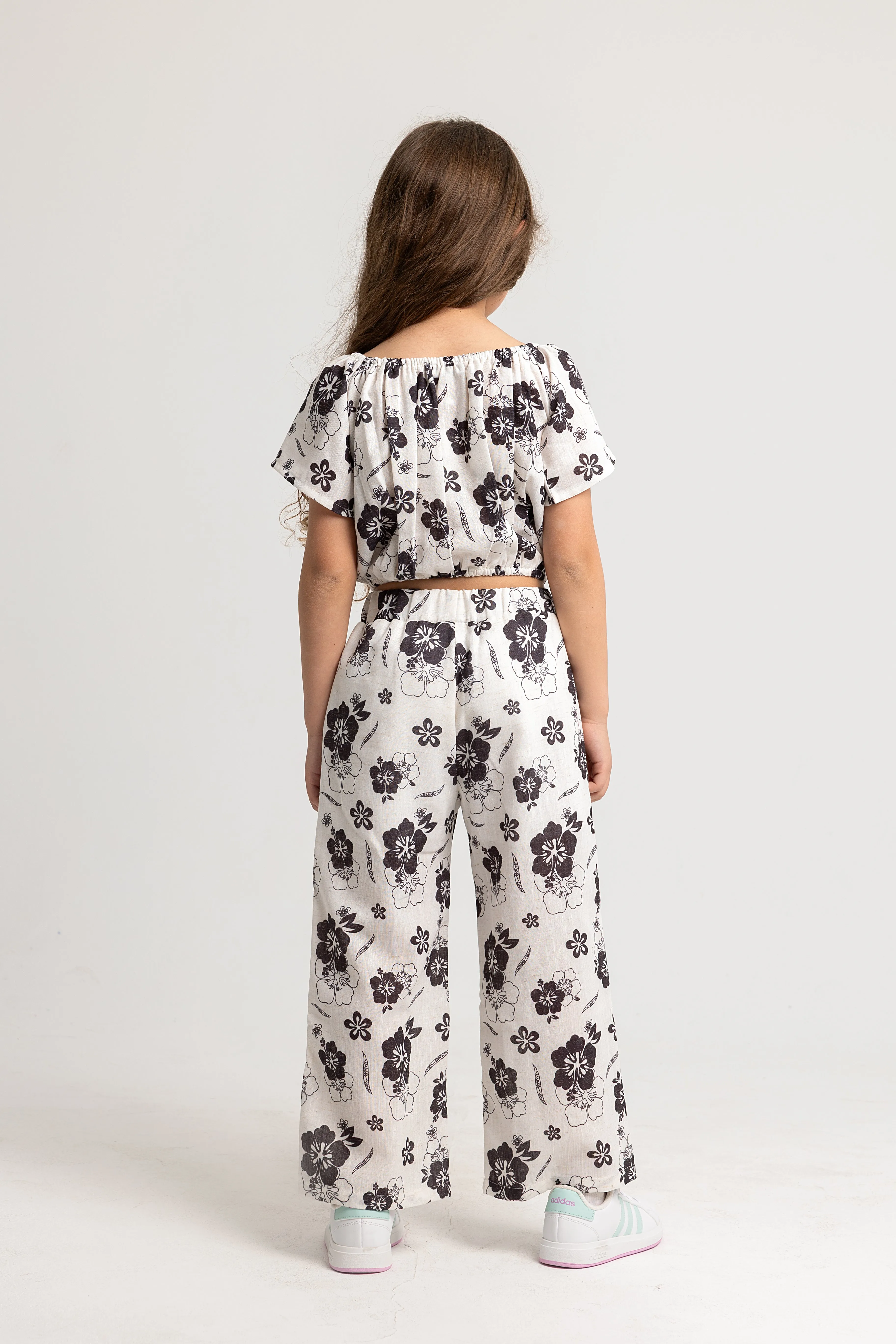 Mädchen Polyester Outfit-Set – Blumenmuster, 2-teiliges Kurzarm-Outfit