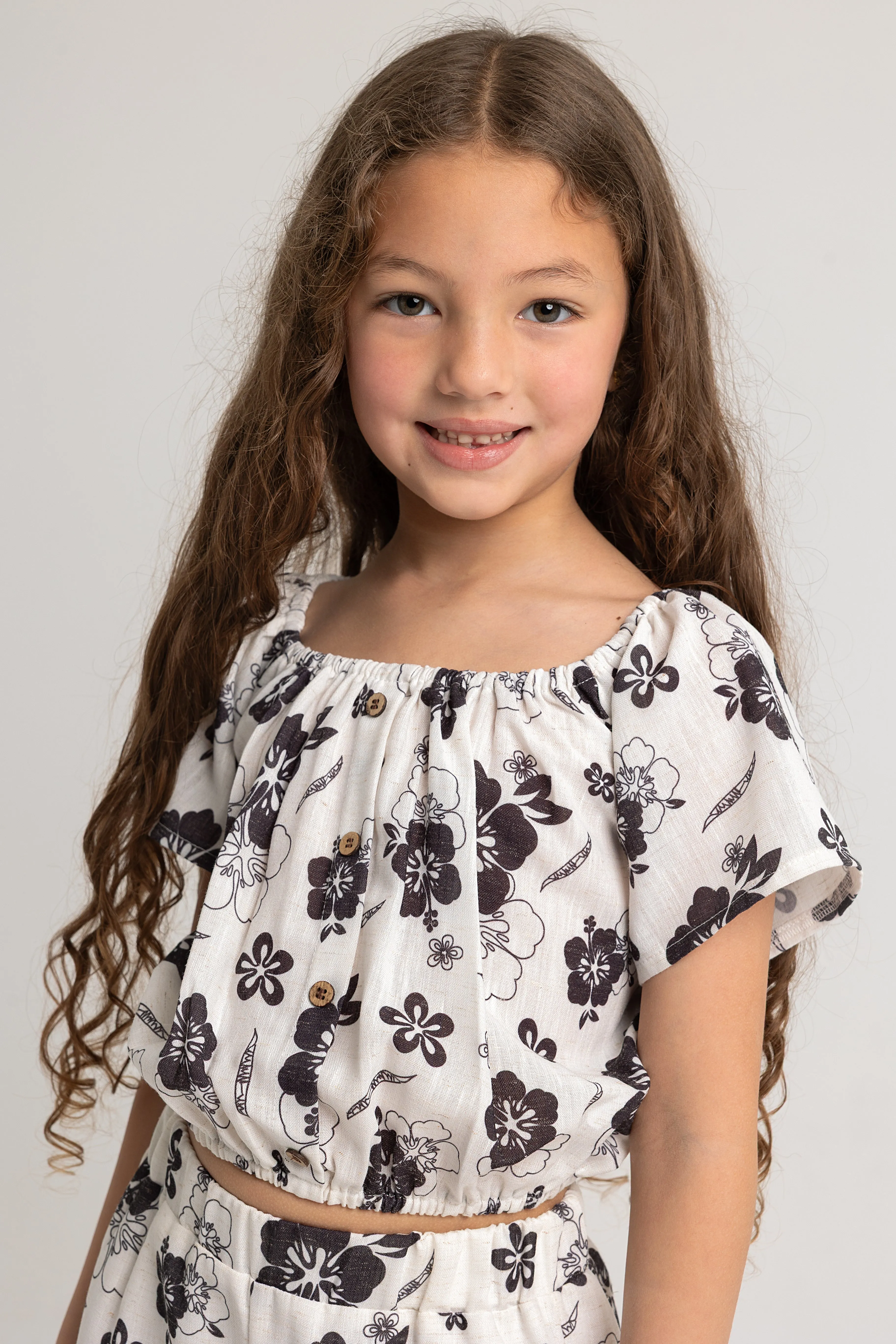 Mädchen Polyester Outfit-Set – Blumenmuster, 2-teiliges Kurzarm-Outfit