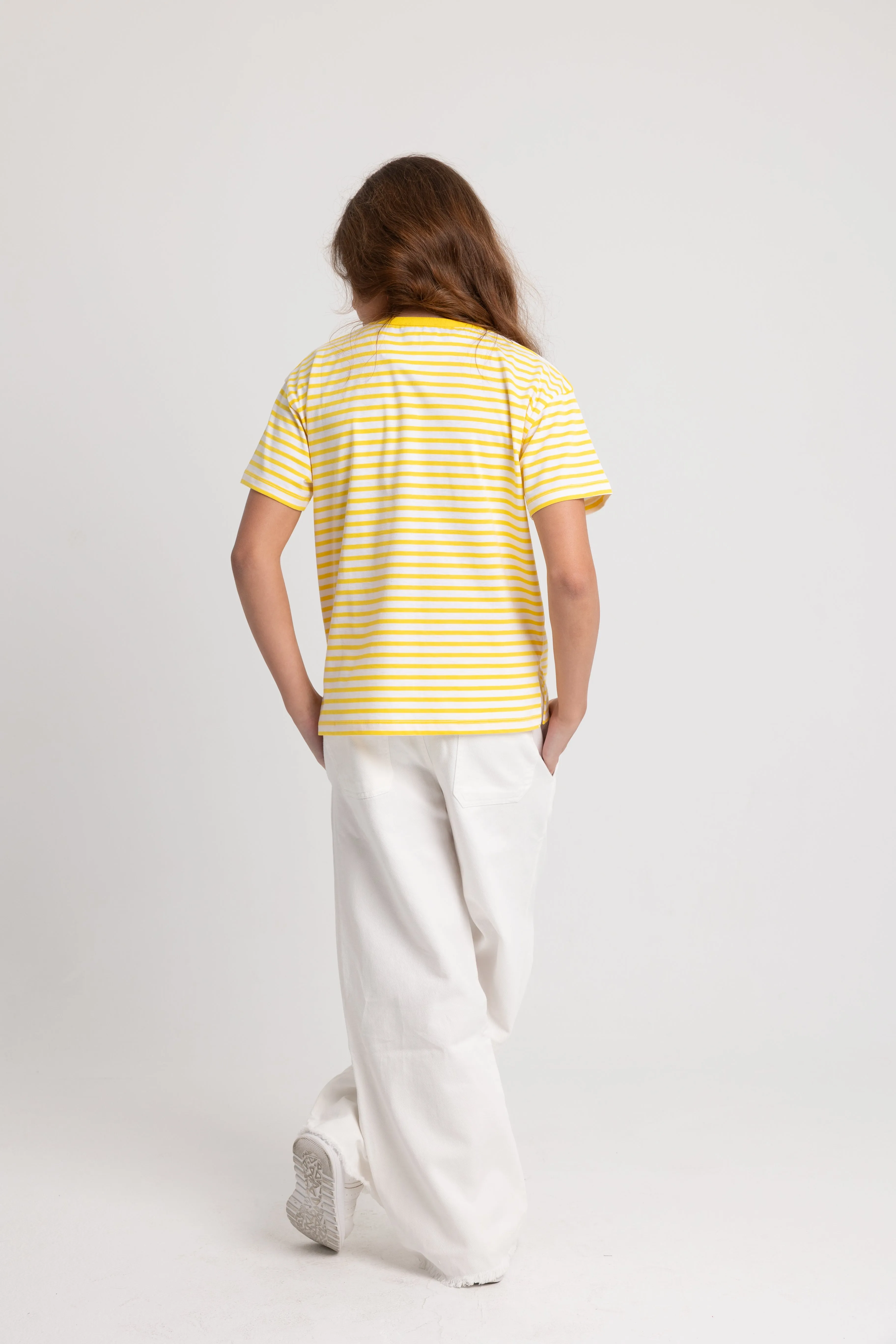 Kinder Mädchen Gestreiftes Baumwoll-Kurzarm-T-Shirt
