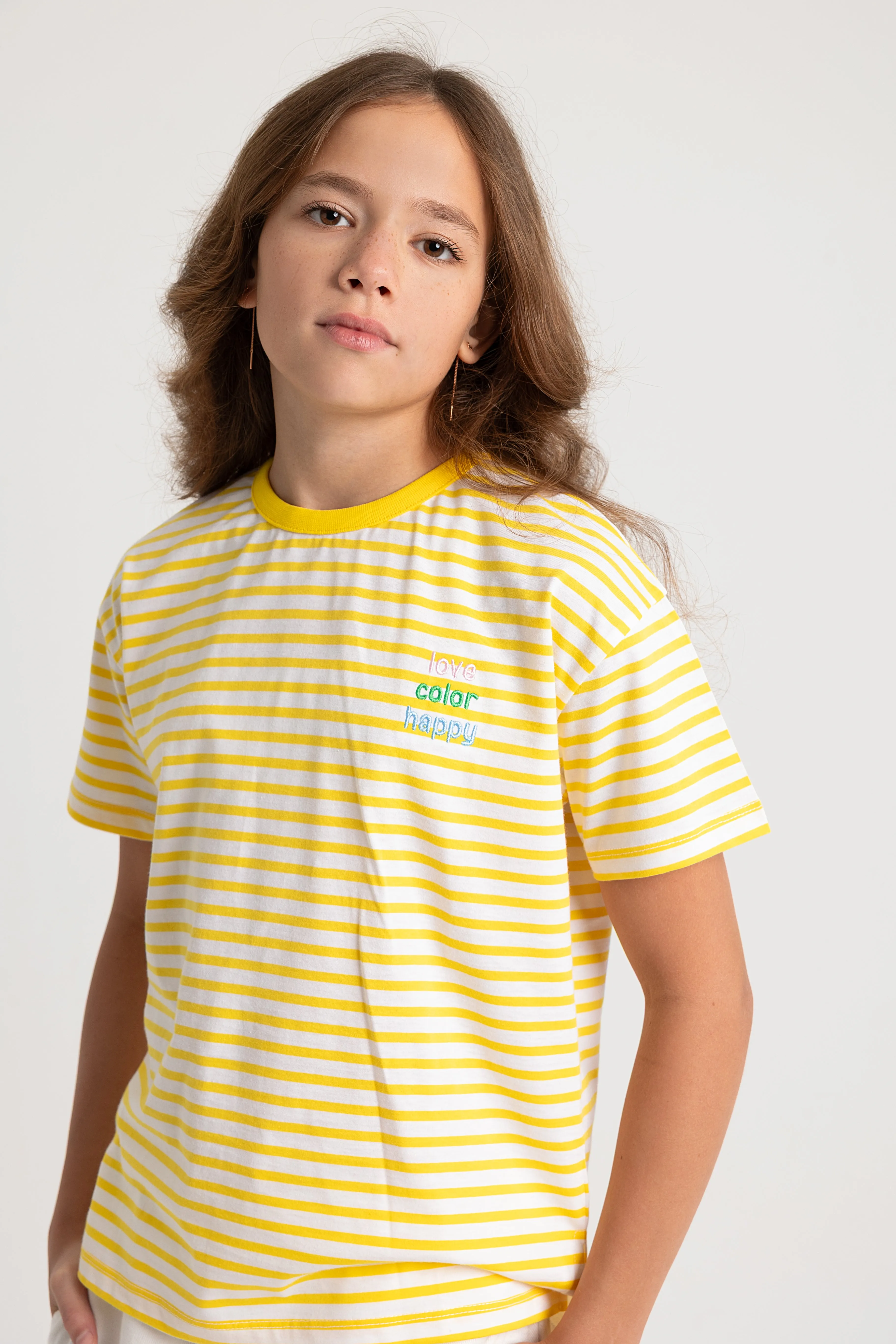 Kinder Mädchen Gestreiftes Baumwoll-Kurzarm-T-Shirt