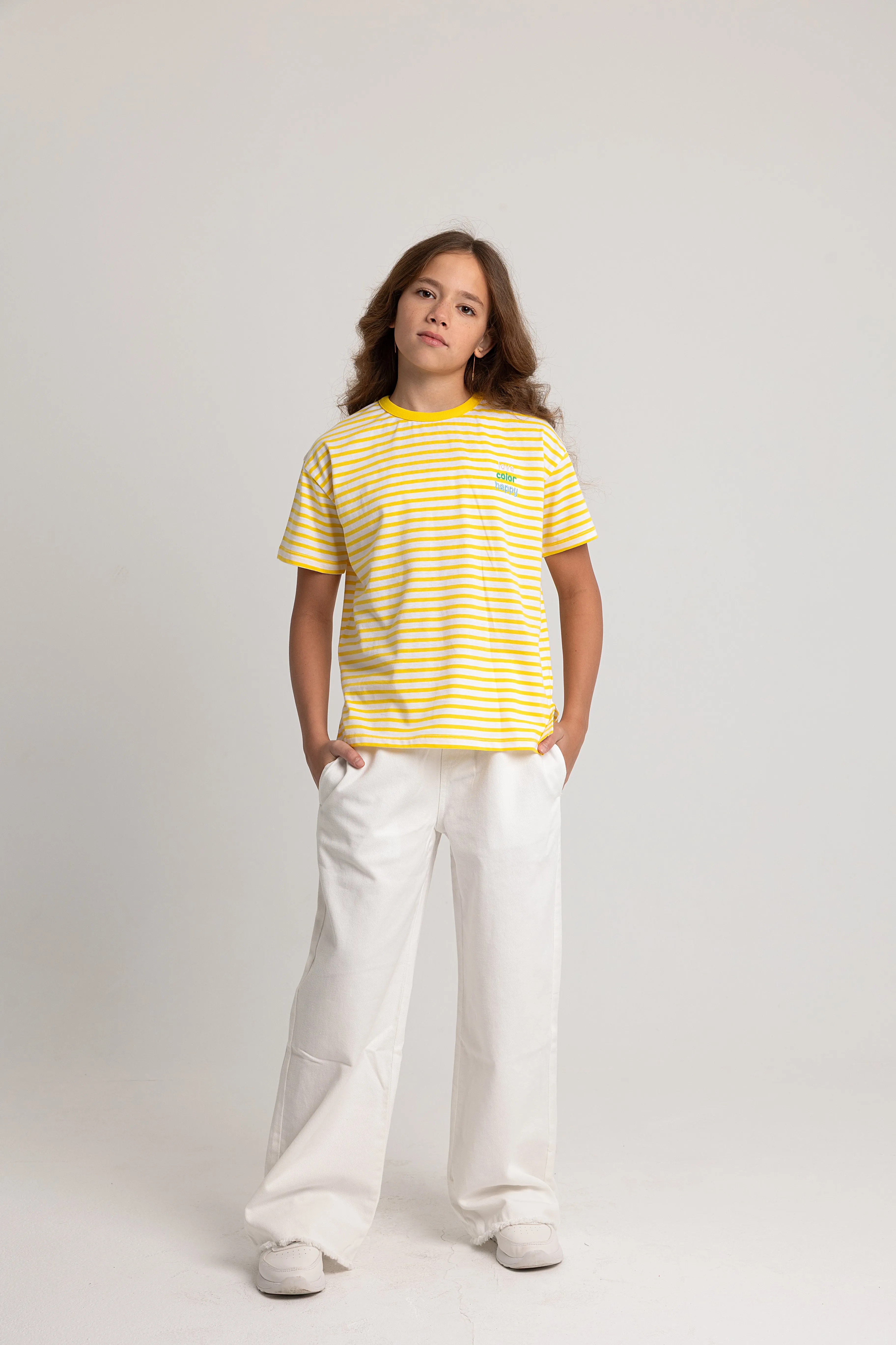 Kinder Mädchen Gestreiftes Baumwoll-Kurzarm-T-Shirt