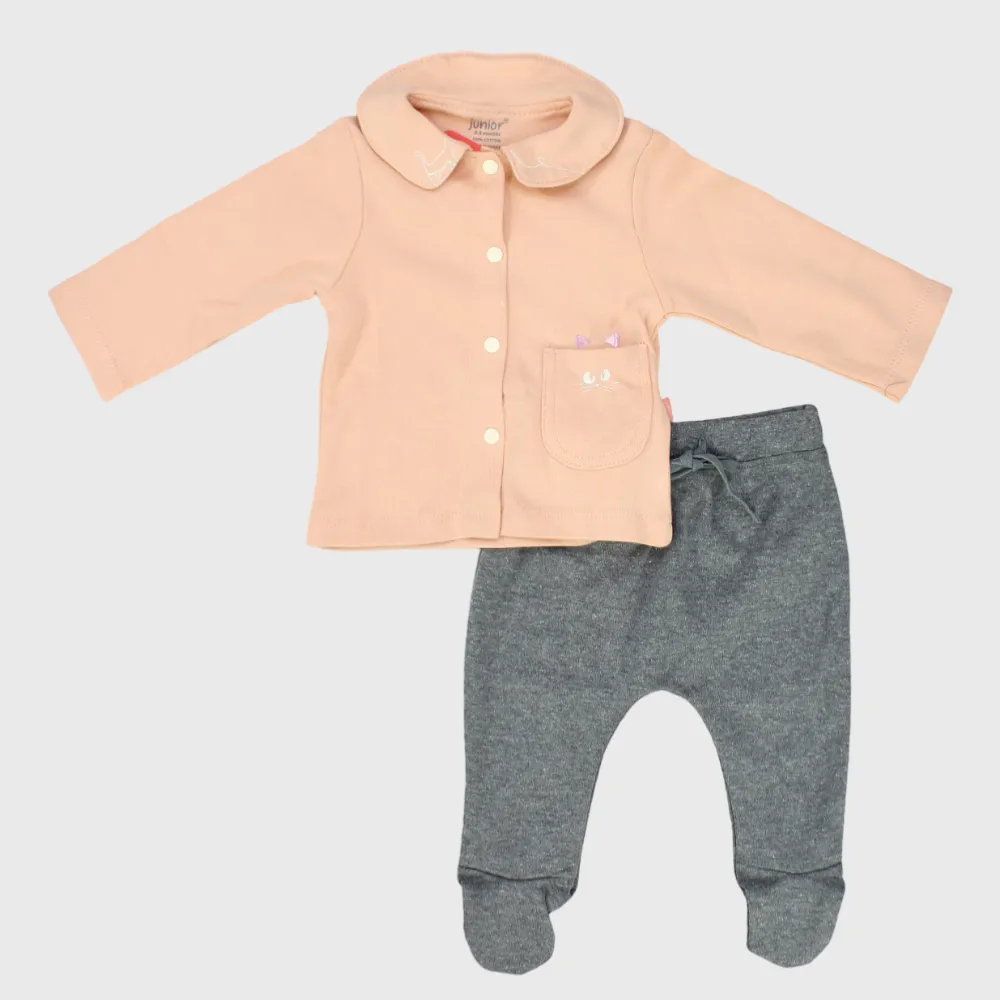 Kätzchen-Gesicht Langarm-Fleece-Schlafanzug