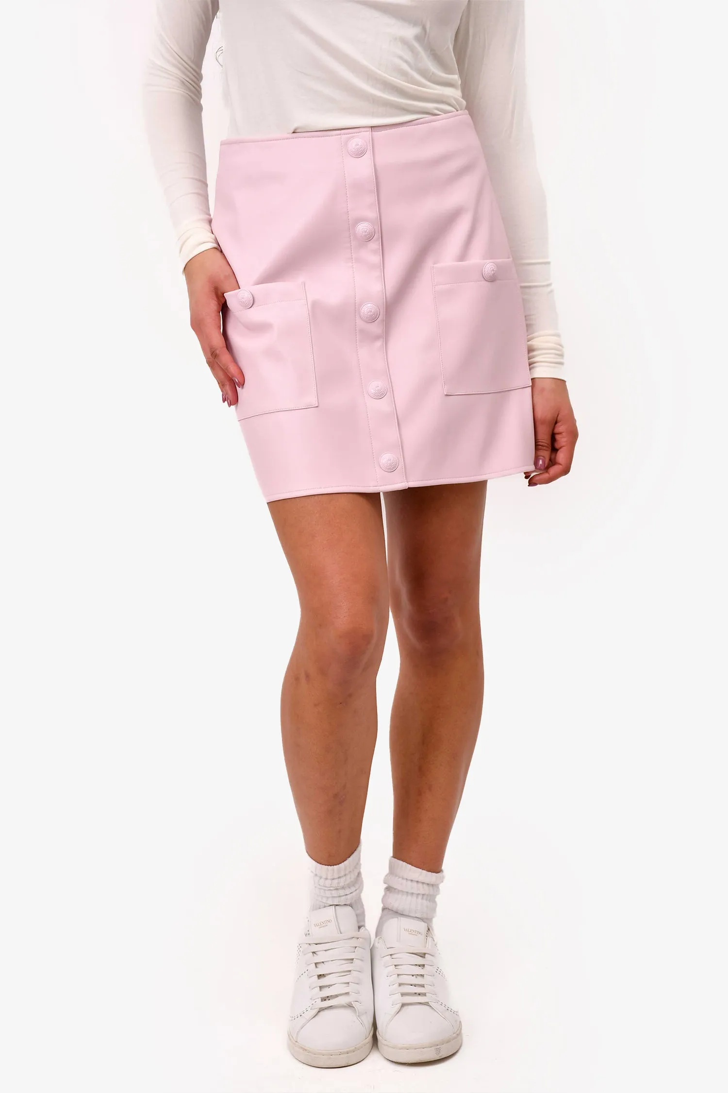 L'Agence Pink Kunstleder Minirock mit Goldknöpfen Größe 6