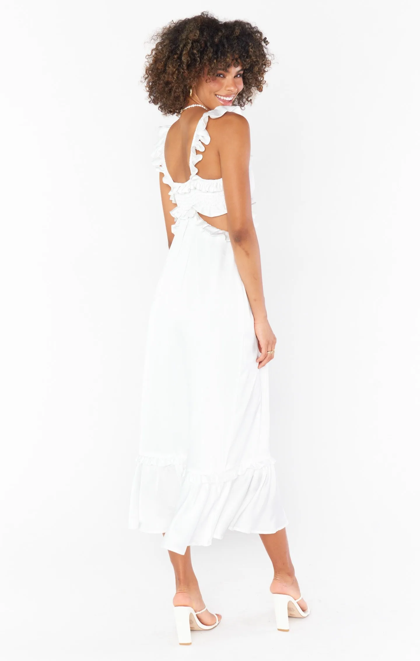 Lane Midi-Kleid ~ Elfenbein Luxus-Satin