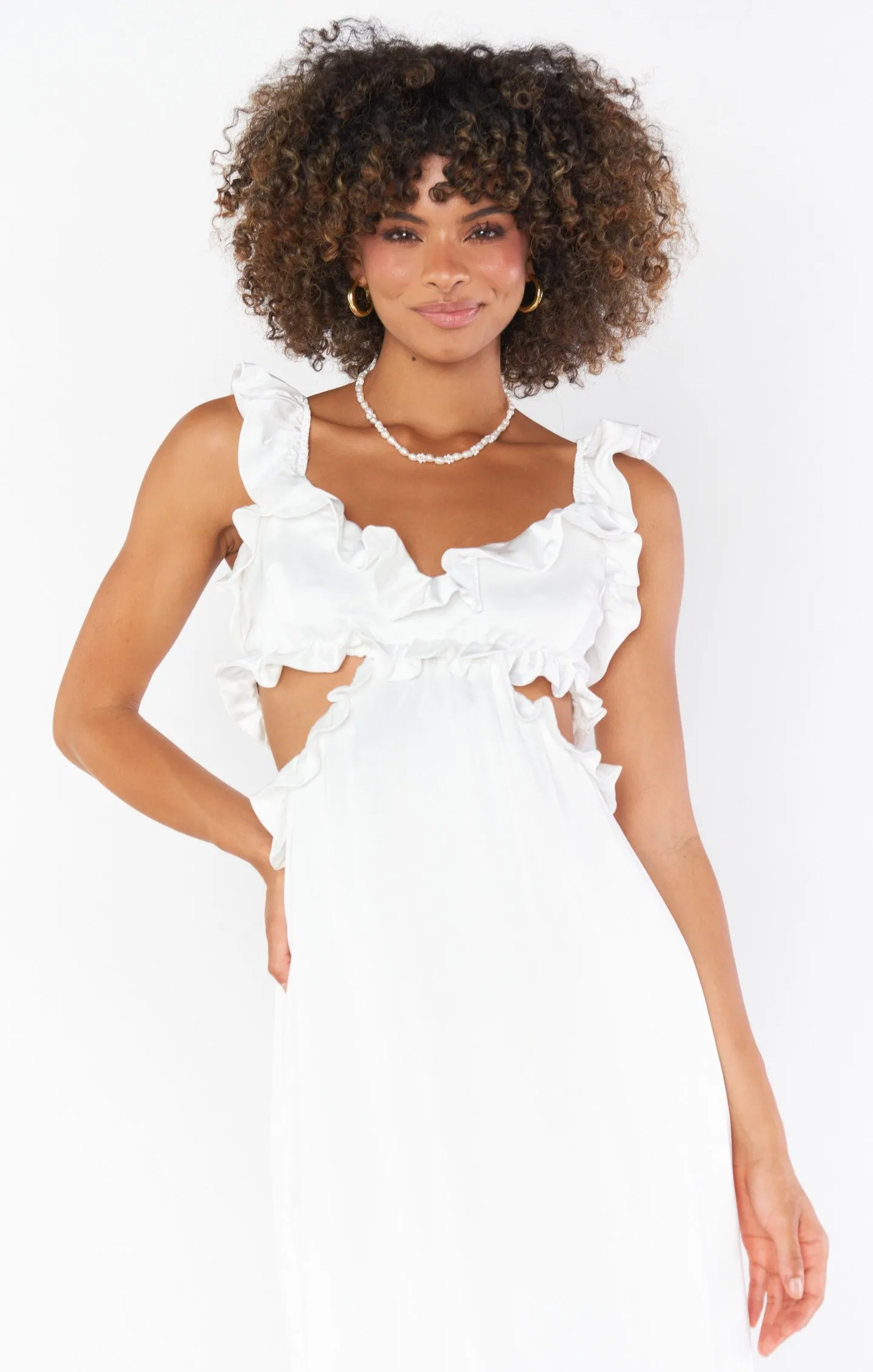 Lane Midi-Kleid ~ Elfenbein Luxus-Satin