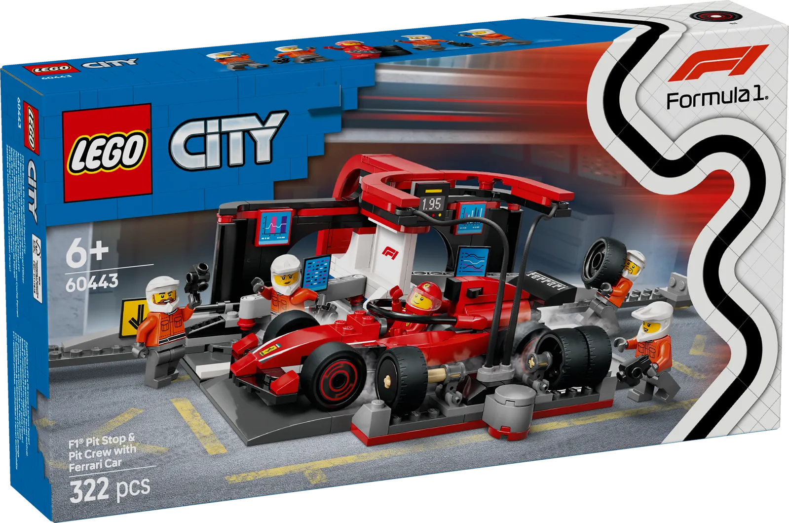 Lego Spielzeug F1 Boxenstopp & Boxencrew mit Ferrari Auto - 60443