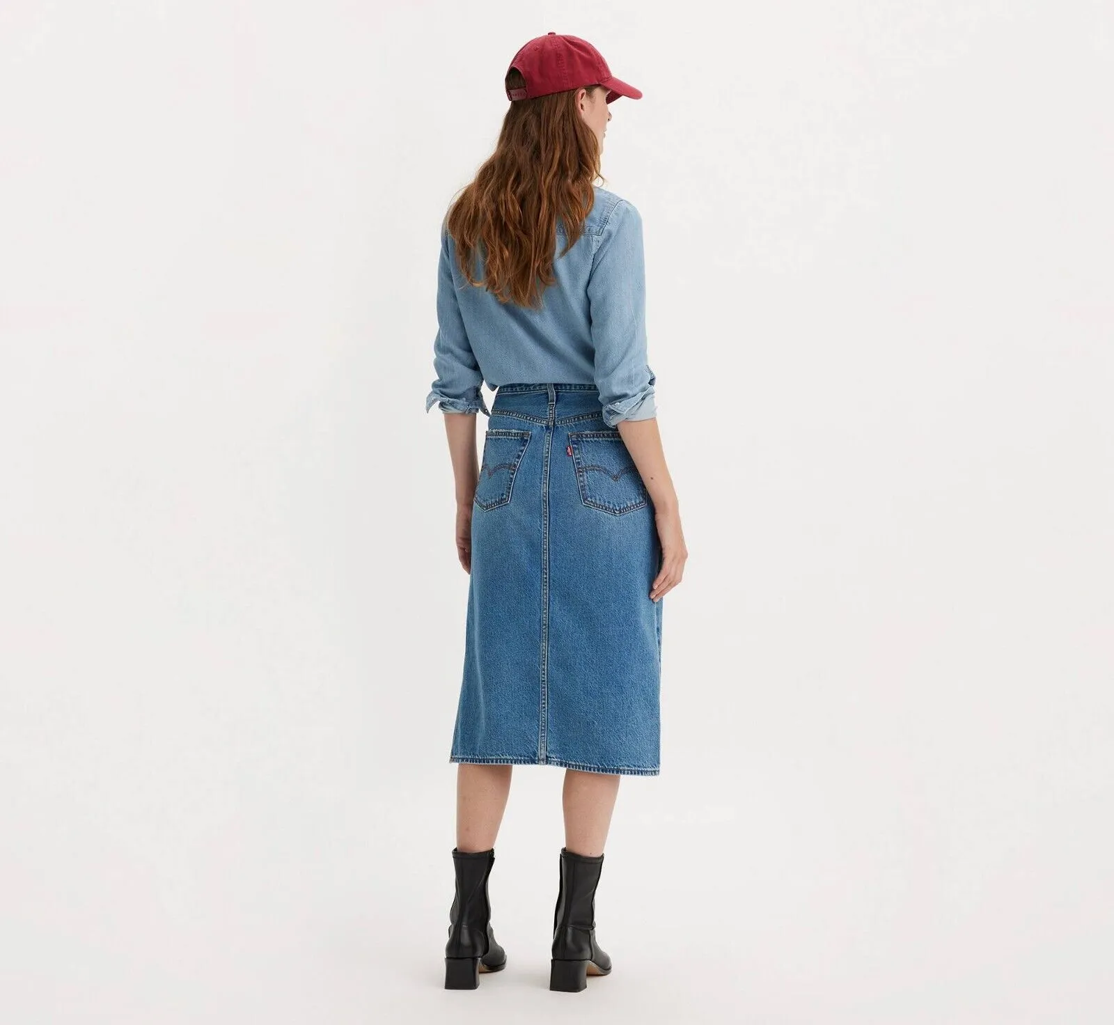 Levi's Rock Damen 27 Blau Baumwolle Denim Medium Wash Seitenschlitz Bleistift VDA148