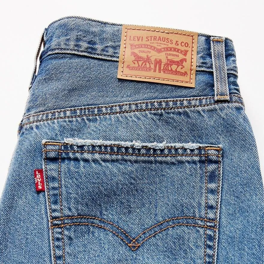 Levi's Rock Damen 27 Blau Baumwolle Denim Medium Wash Seitenschlitz Bleistift VDA148
