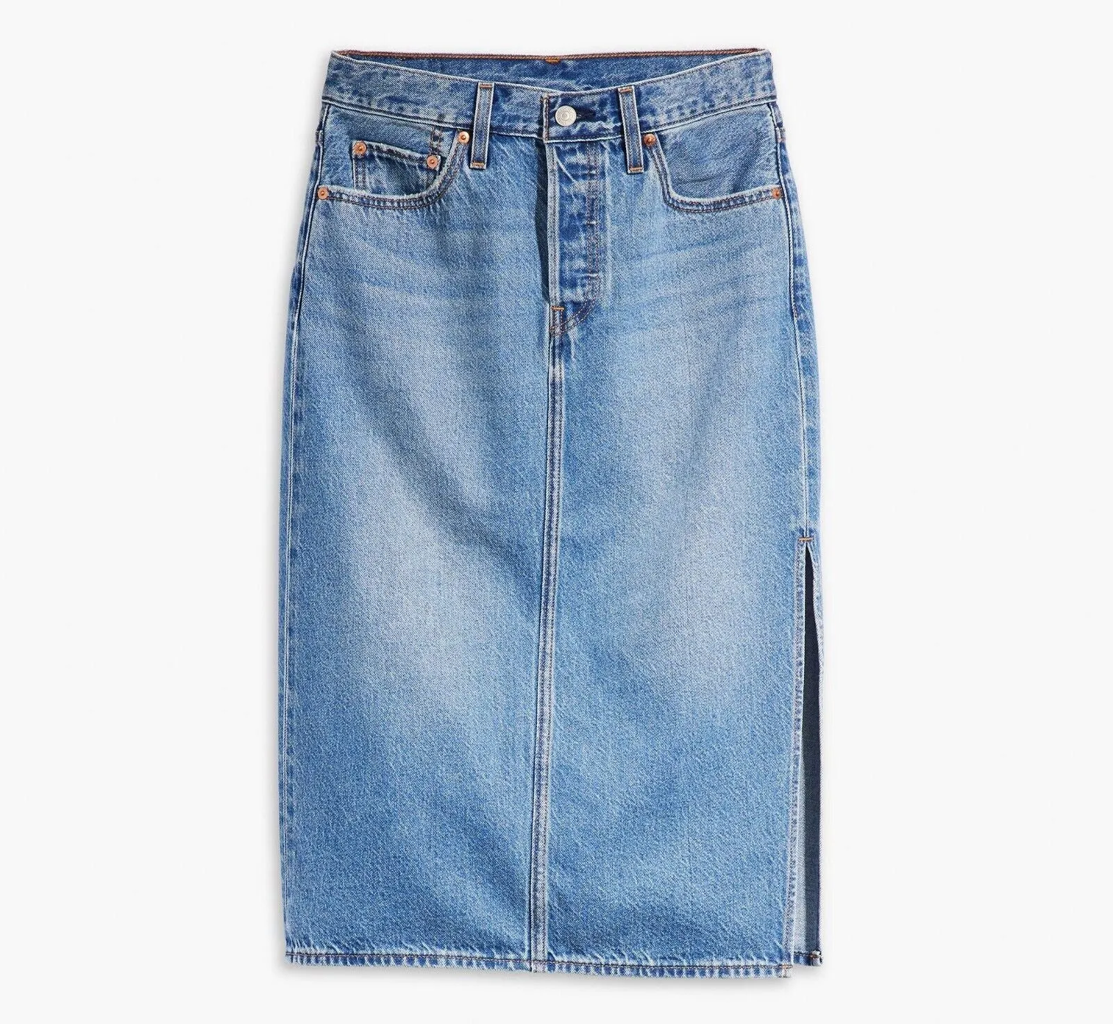 Levi's Rock Damen 27 Blau Baumwolle Denim Medium Wash Seitenschlitz Bleistift VDA148