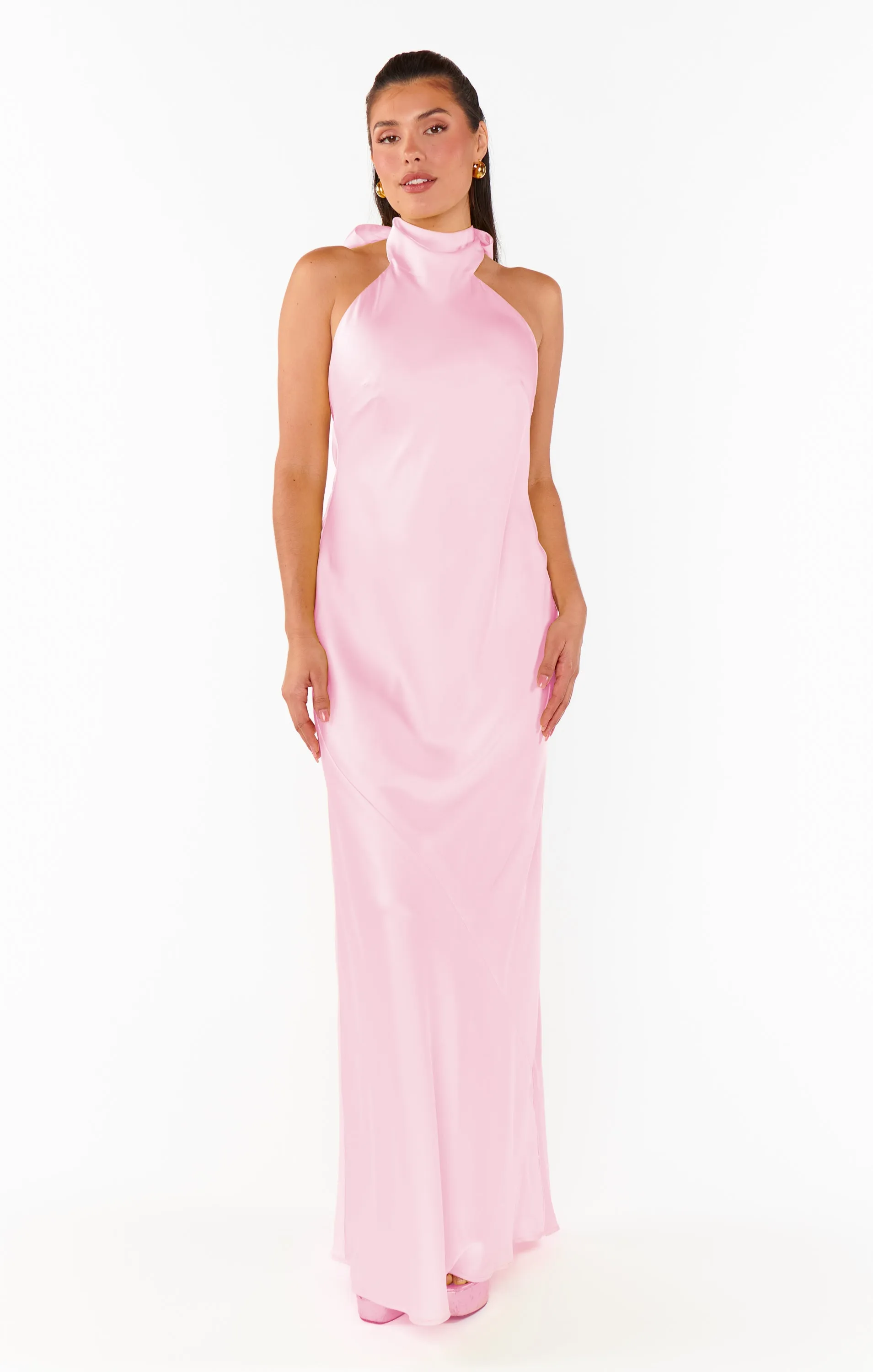 Lisa Maxi Kleid ~ Hellrosa Luxus Satin