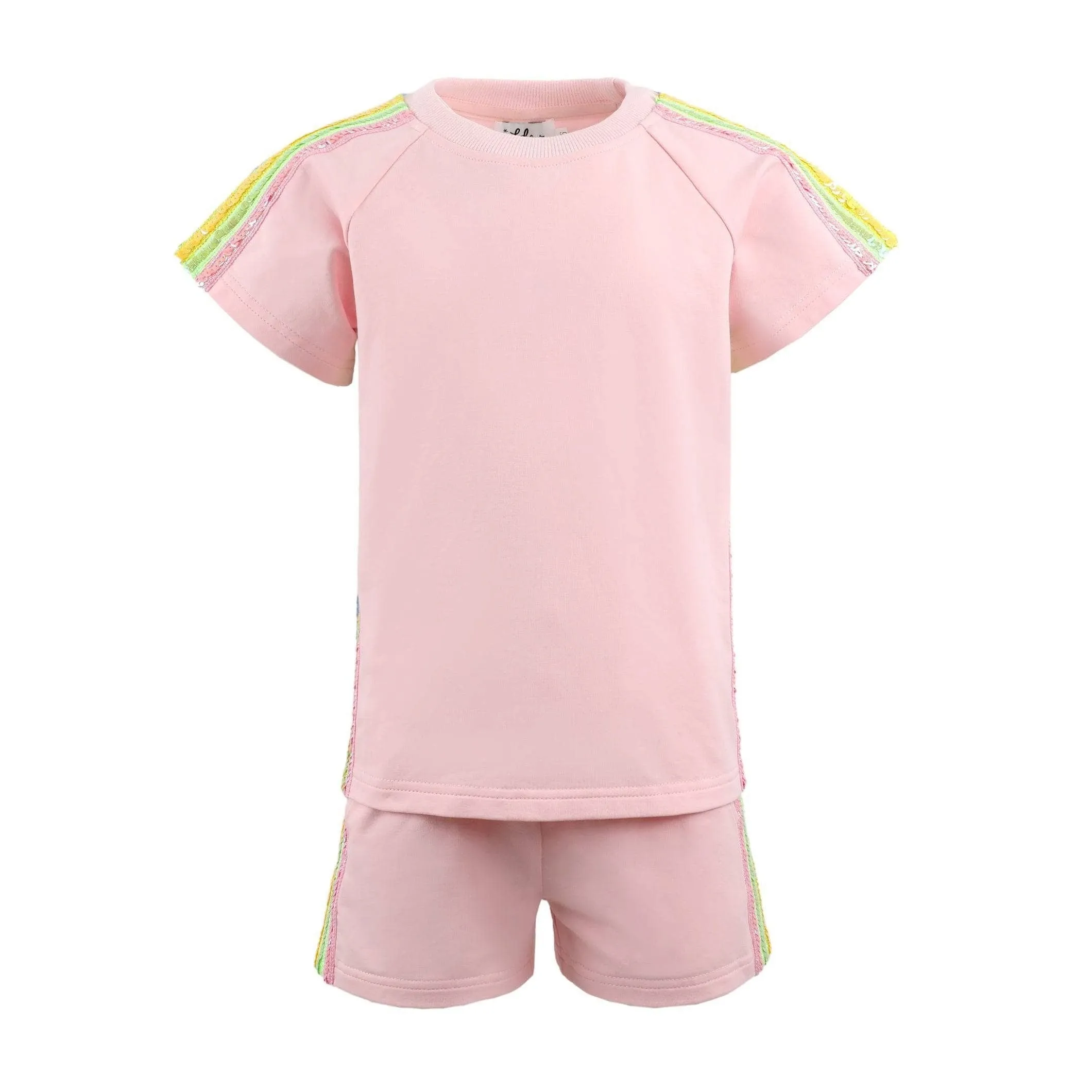 Lola   The Boys Pink Regenbogen Streifen Kurzarm-Set