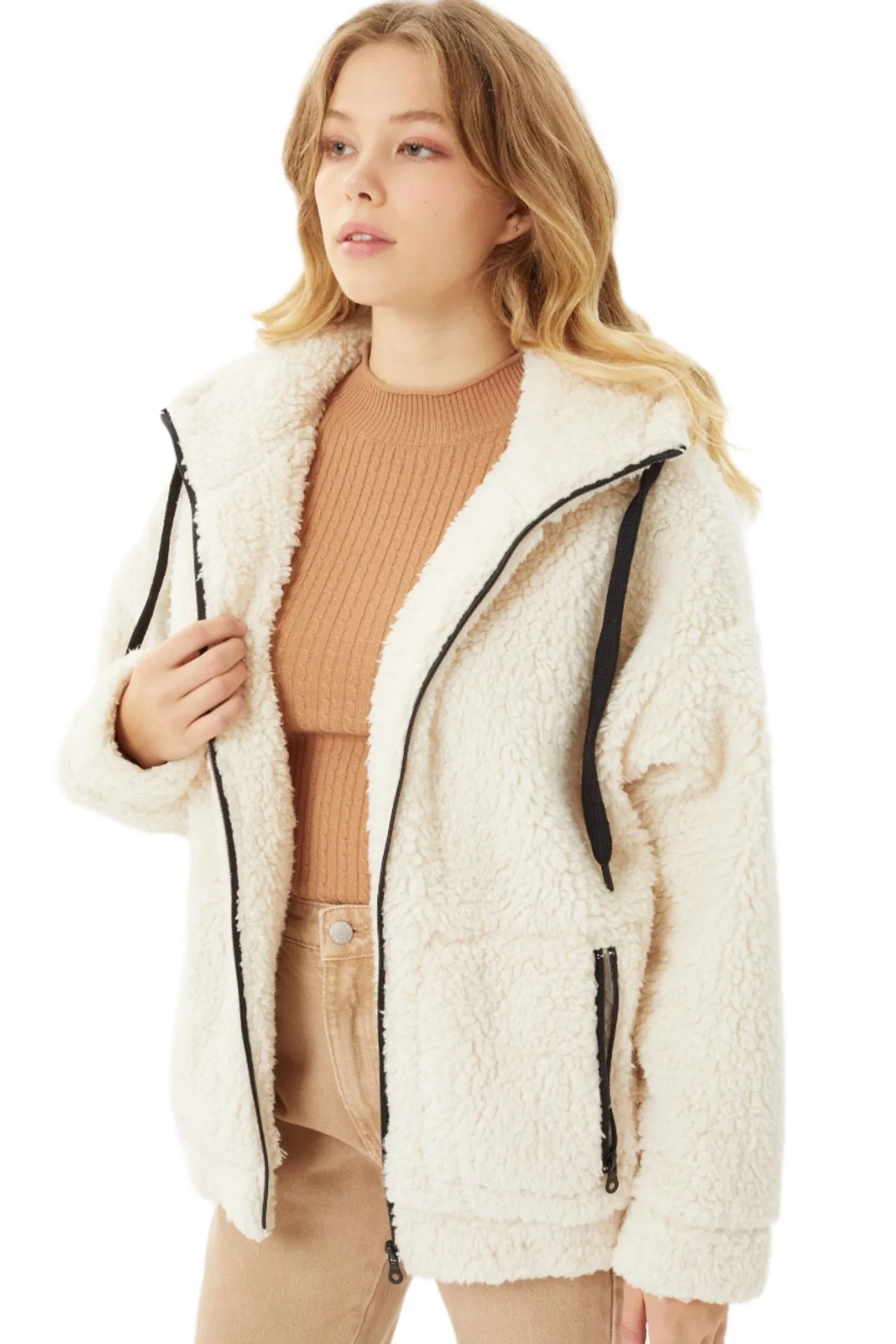 Love Tree Sherpa Brushed Zip-Up Kapuzenpullover 8175JY