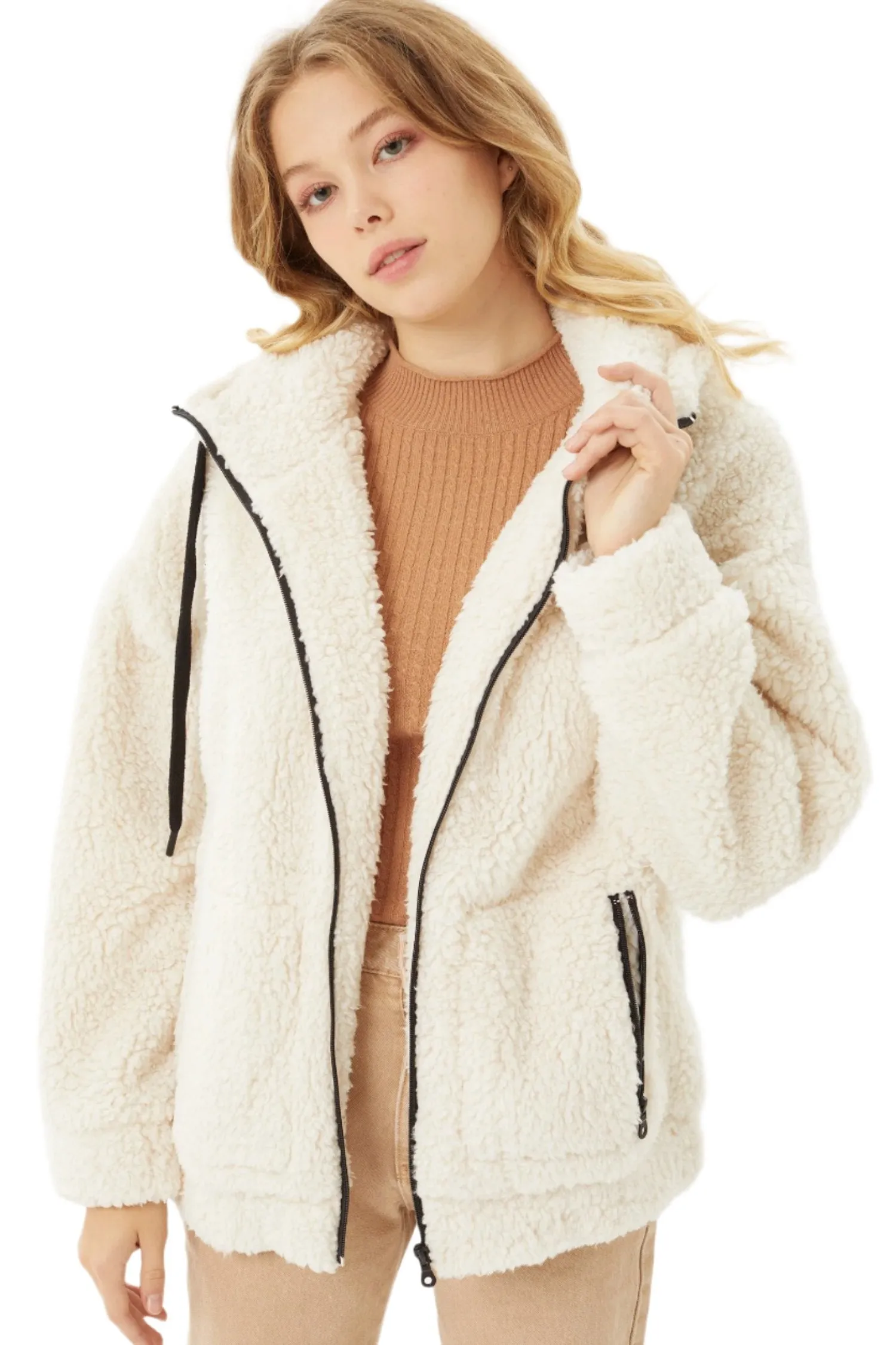 Love Tree Sherpa Brushed Zip-Up Kapuzenpullover 8175JY