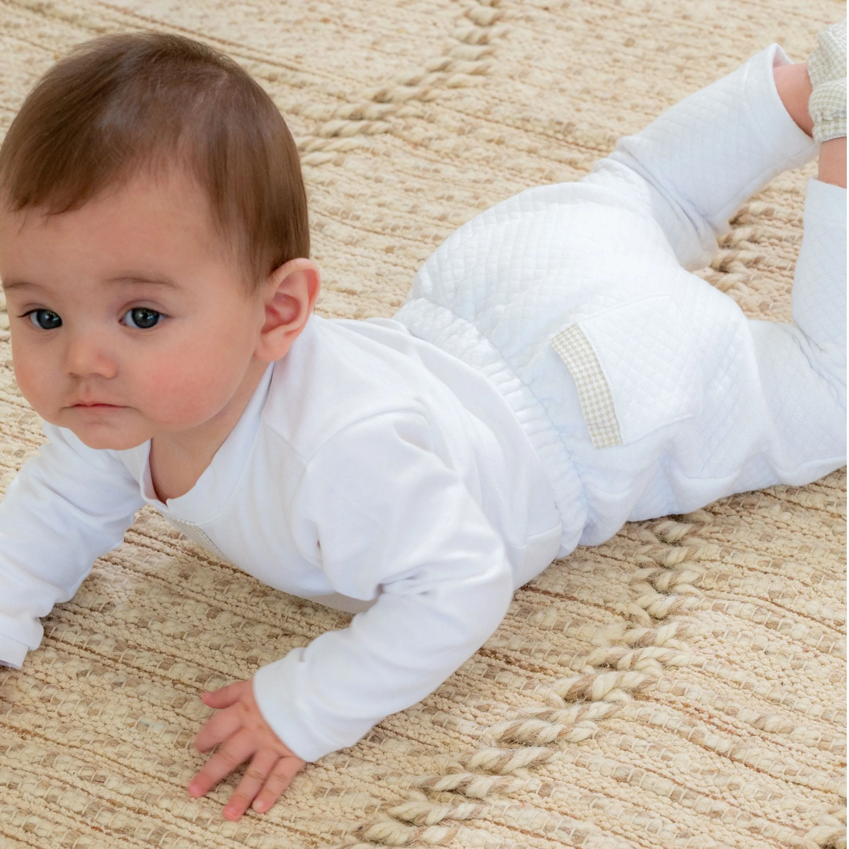 Lucas | Weiße & beige Baumwoll-Gingham-Hosenanzug für Jungen (3) Babykids_Bebe-Sweeny