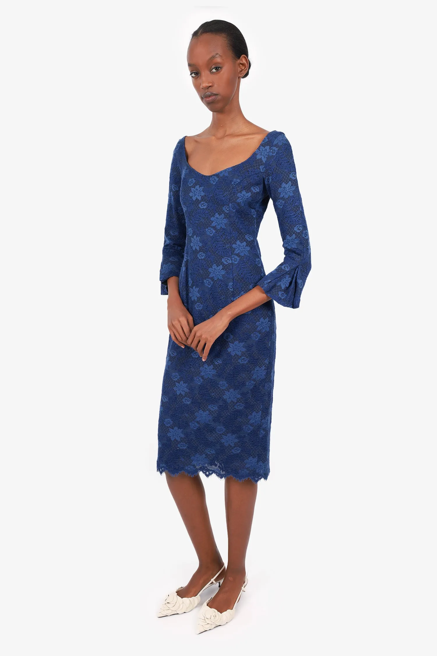 L'wren Scott Blau Spitzenmuster Kleid Größe 42