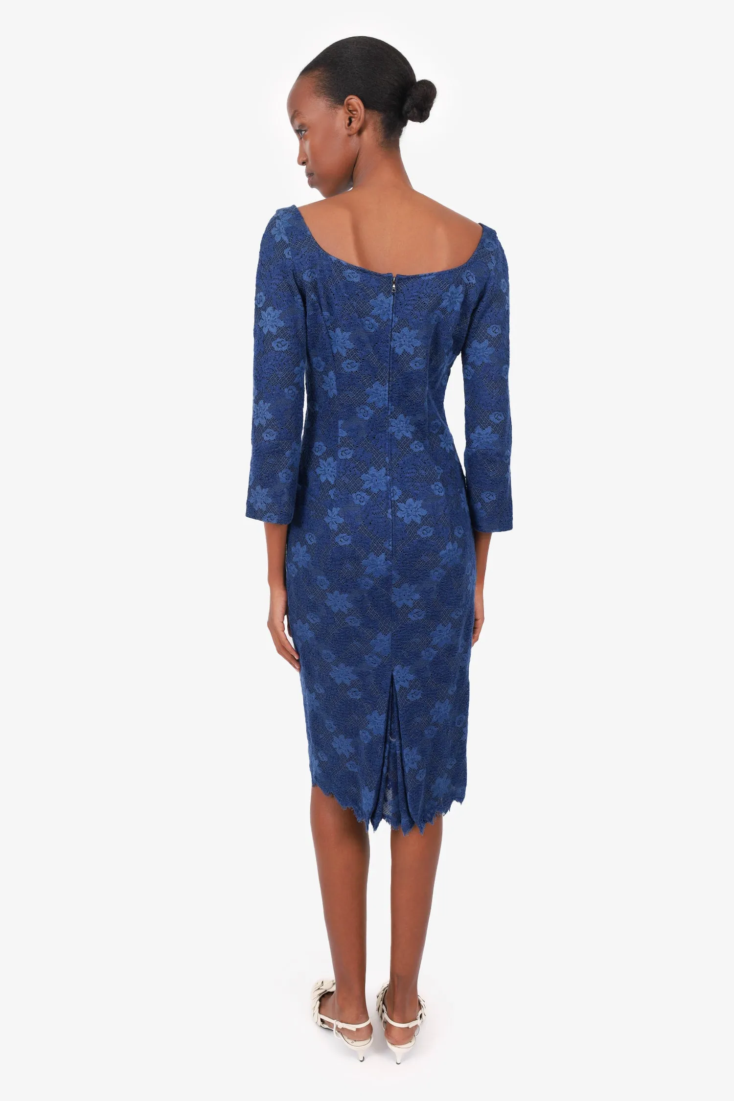 L'wren Scott Blau Spitzenmuster Kleid Größe 42
