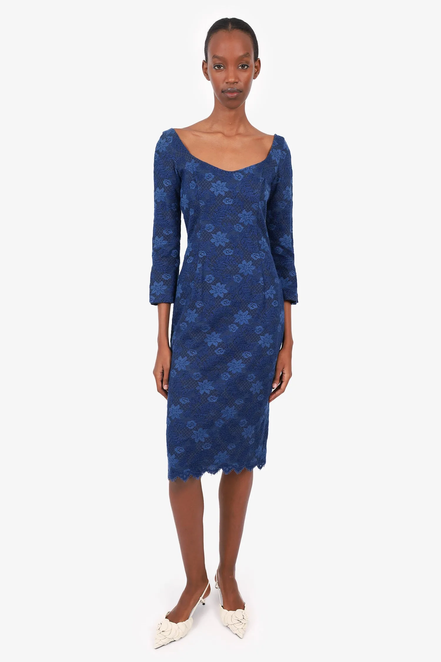 L'wren Scott Blau Spitzenmuster Kleid Größe 42