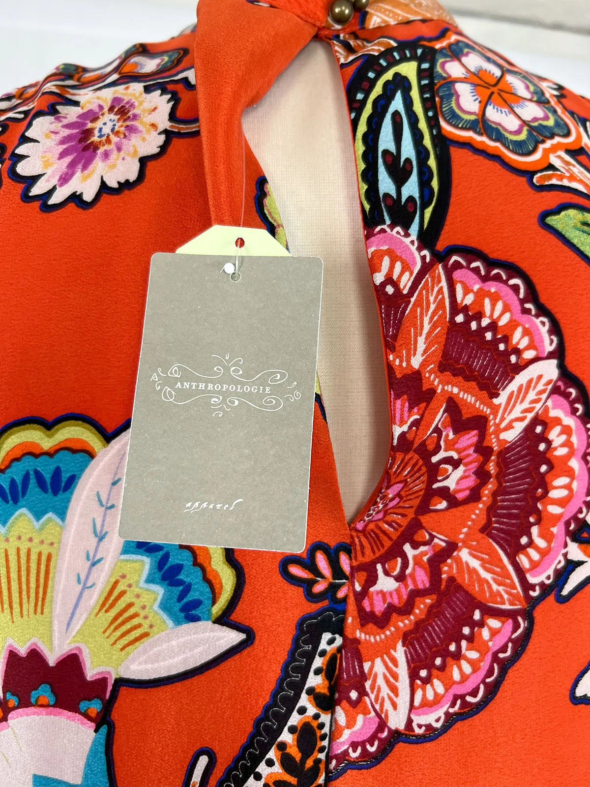 Maeve von A  Anthropologie Größe XL Oranges mehrfarbiges Blumenkleid OWK