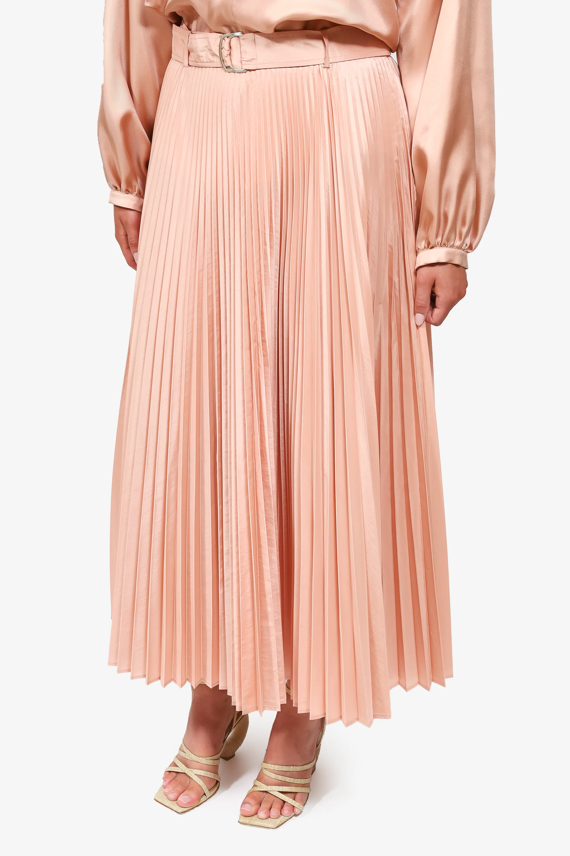Max Mara Pinker Seidenrock mit Plissee und Gürtel in Größe 46