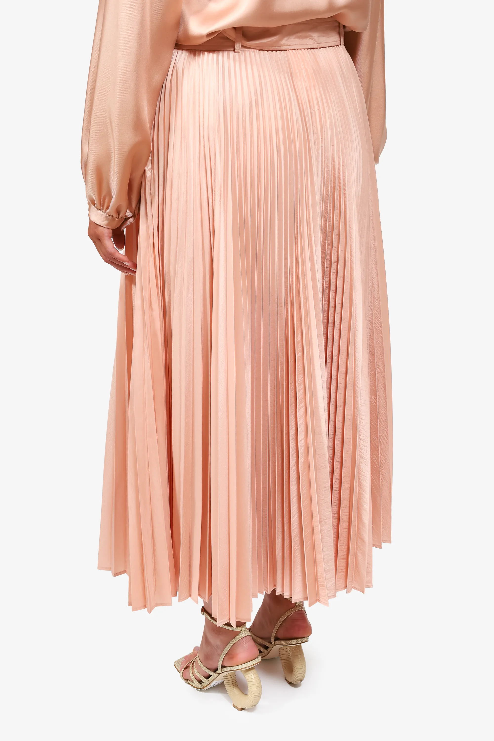 Max Mara Pinker Seidenrock mit Plissee und Gürtel in Größe 46