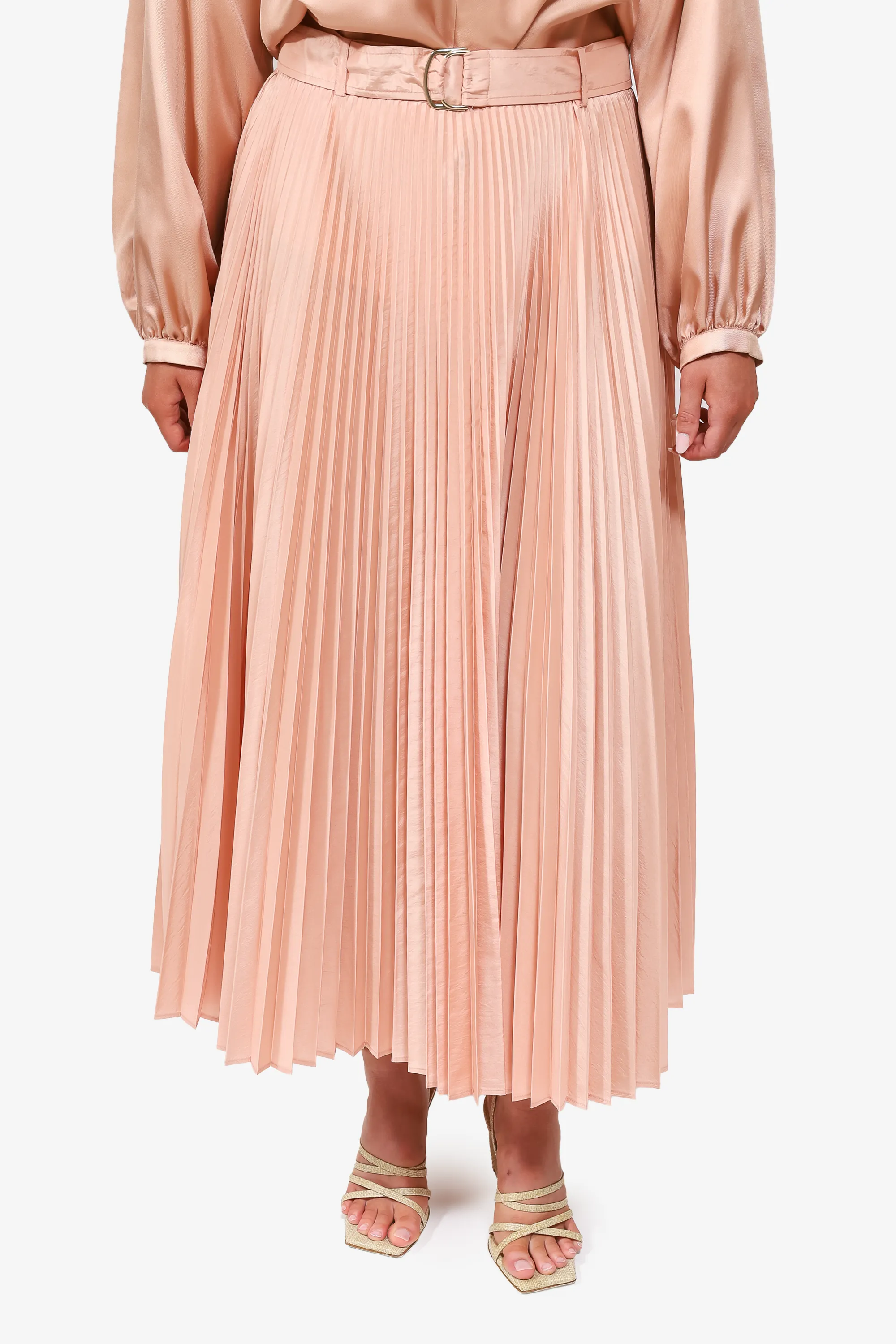 Max Mara Pinker Seidenrock mit Plissee und Gürtel in Größe 46