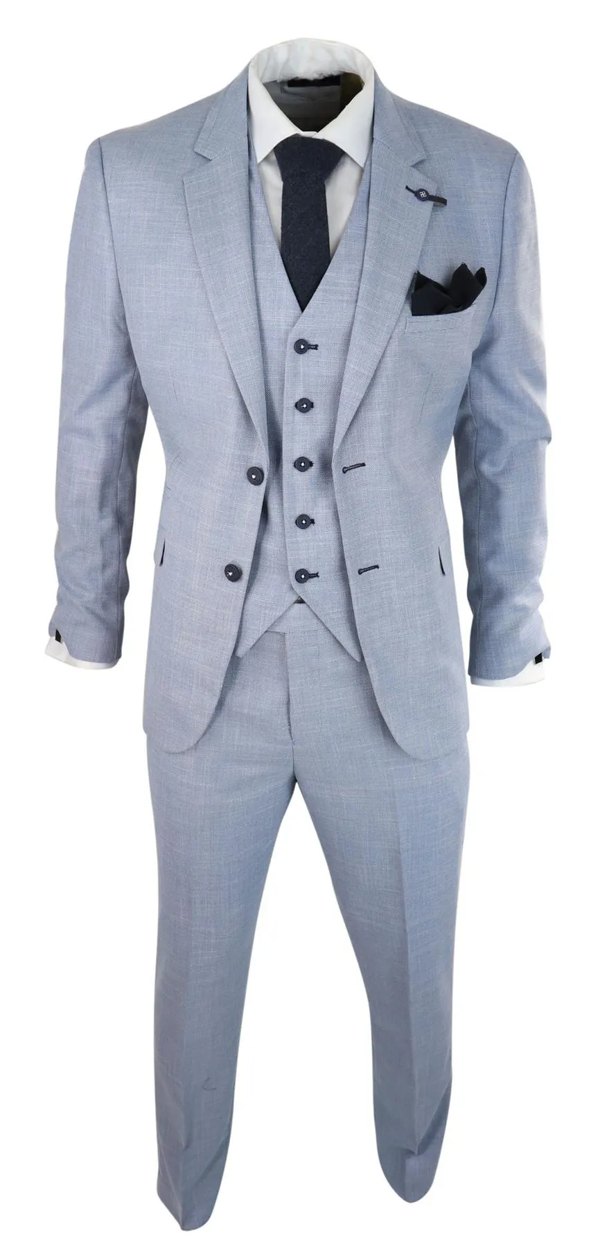 Herren 3-teiliger Leinenanzug Hellblau Sommer Maßgeschneidert Hochzeit Prom Klassischer Anzug
