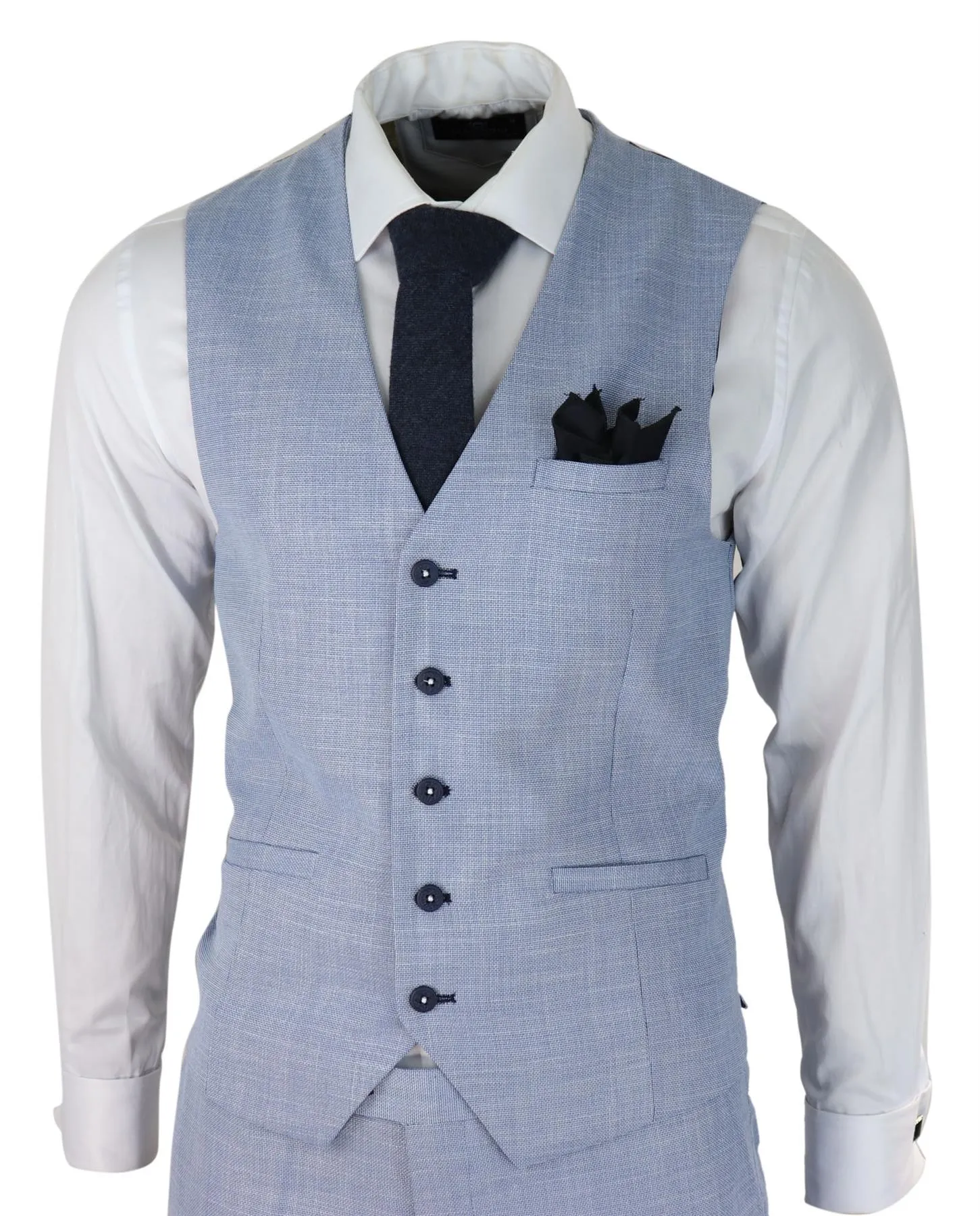 Herren 3-teiliger Leinenanzug Hellblau Sommer Maßgeschneidert Hochzeit Prom Klassischer Anzug