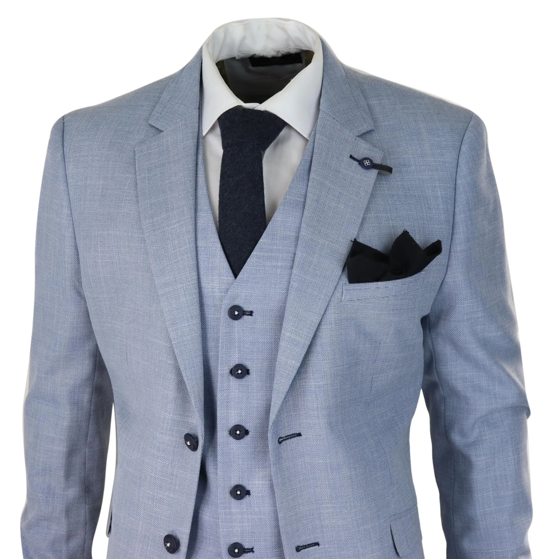 Herren 3-teiliger Leinenanzug Hellblau Sommer Maßgeschneidert Hochzeit Prom Klassischer Anzug