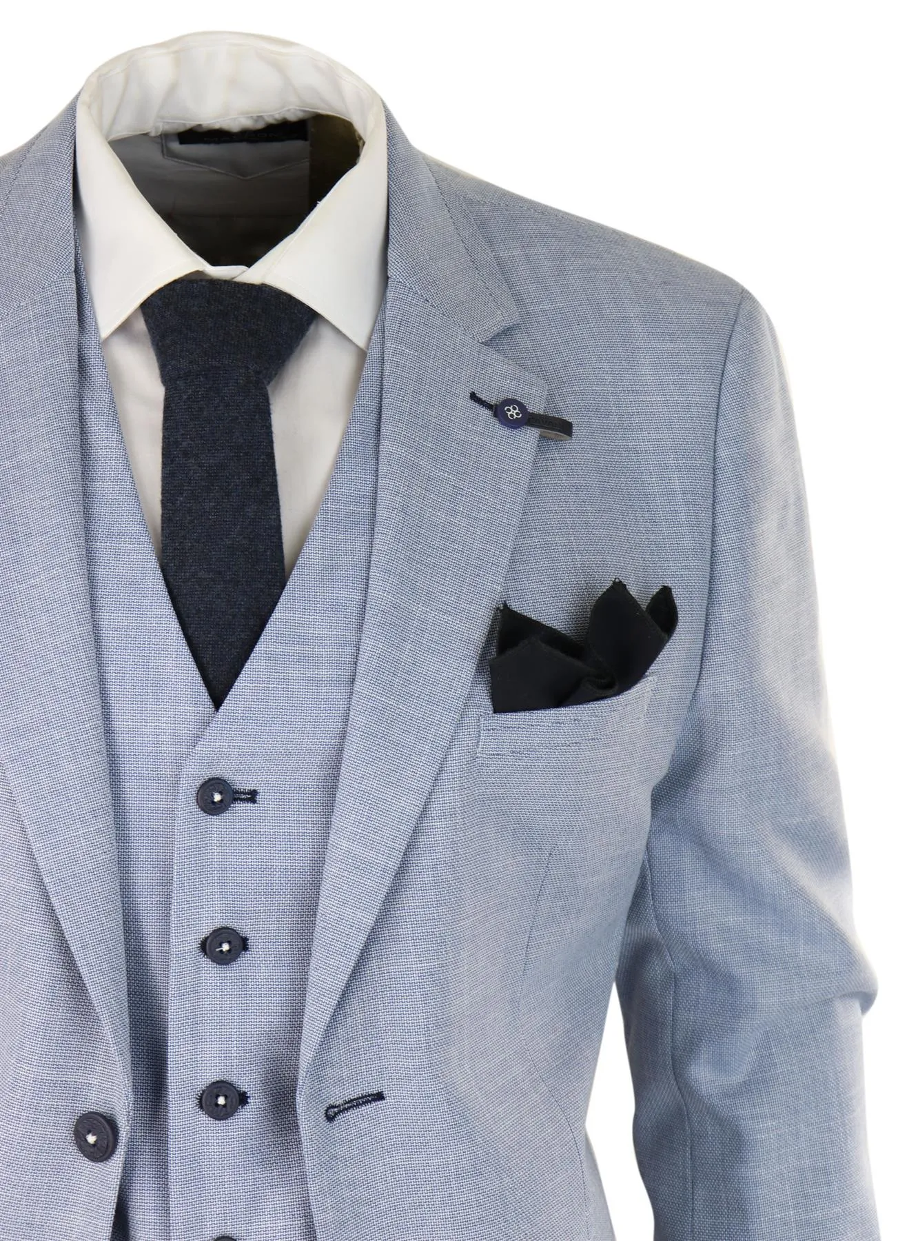 Herren 3-teiliger Leinenanzug Hellblau Sommer Maßgeschneidert Hochzeit Prom Klassischer Anzug