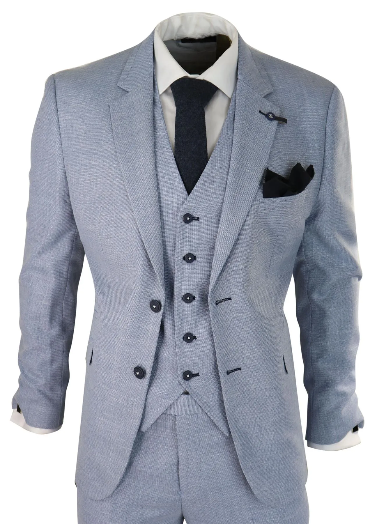 Herren 3-teiliger Leinenanzug Hellblau Sommer Maßgeschneidert Hochzeit Prom Klassischer Anzug