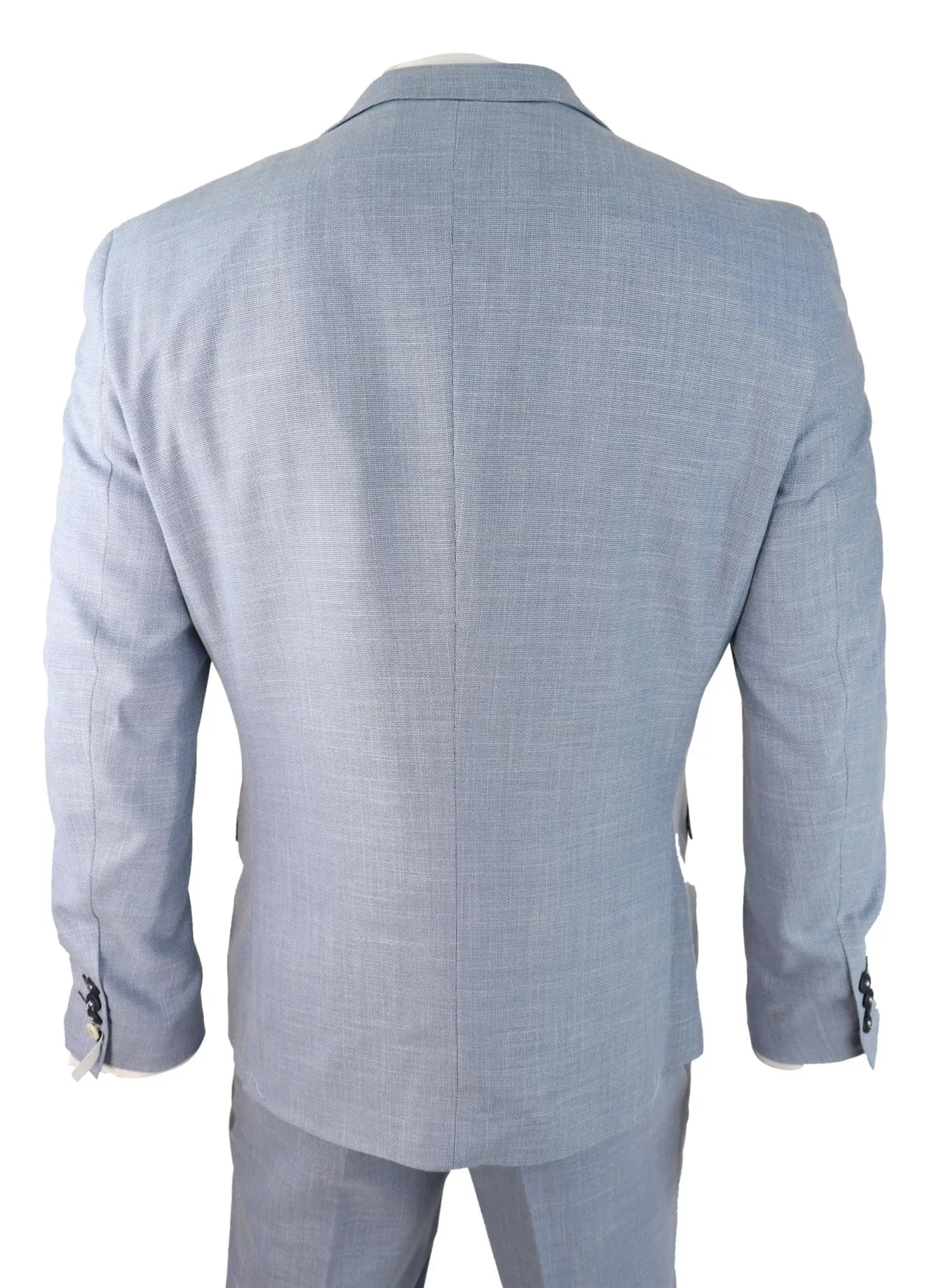Herren 3-teiliger Leinenanzug Hellblau Sommer Maßgeschneidert Hochzeit Prom Klassischer Anzug