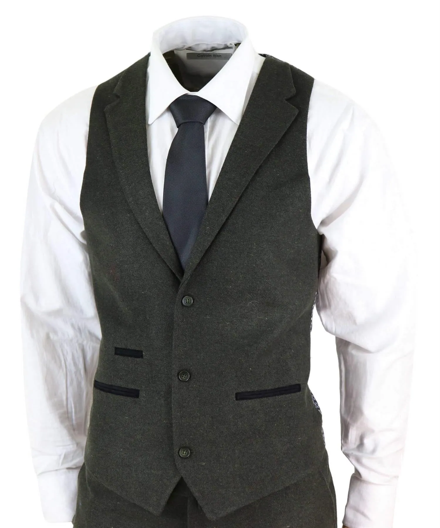 Herren 3-teiliger olivgrüner Woll-Tweed Vintage Retro Anzug