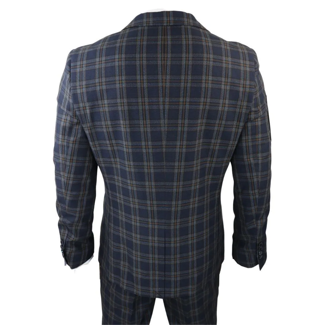 Herren 3-teiliger Anzug in Navy-Blau mit Karomuster