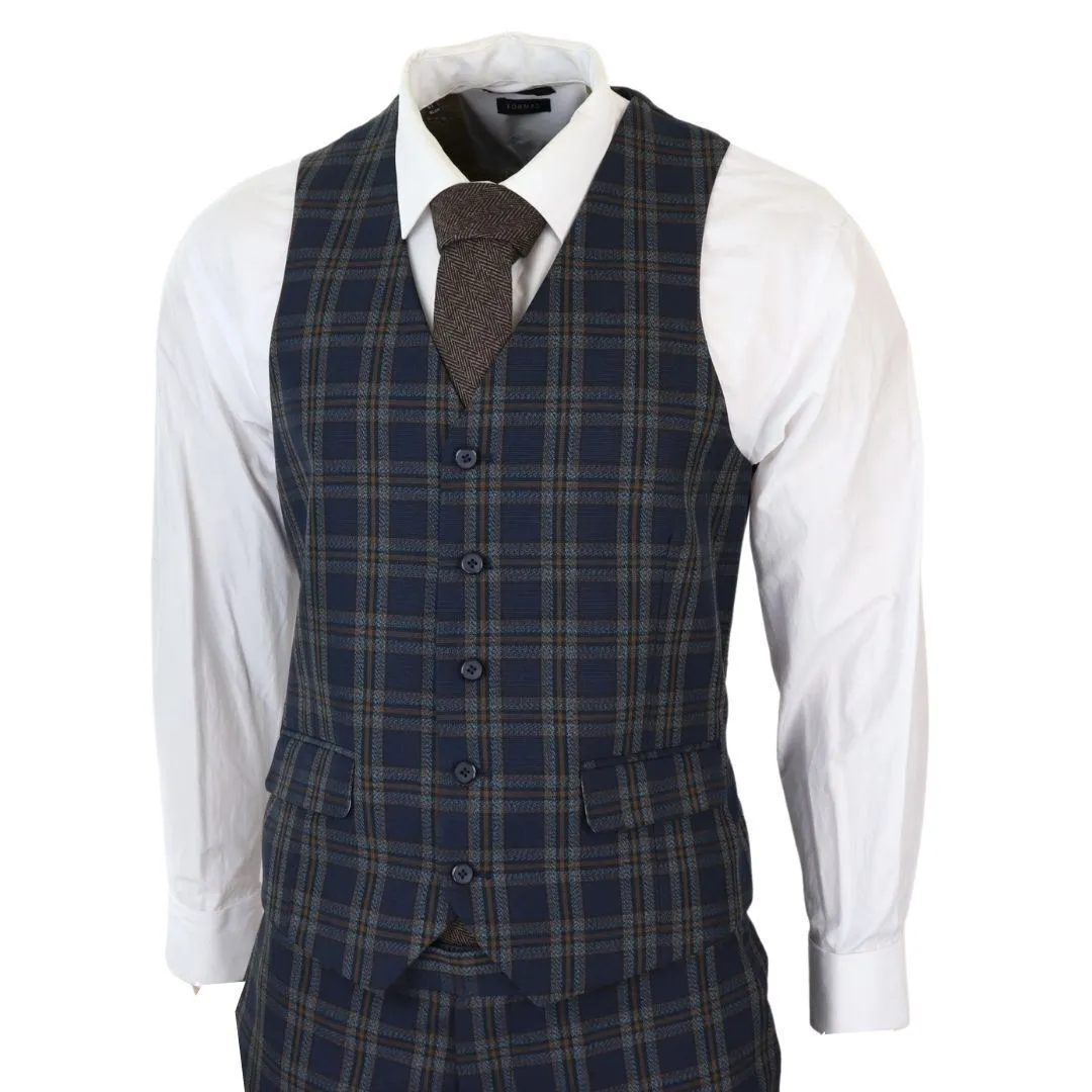 Herren 3-teiliger Anzug in Navy-Blau mit Karomuster