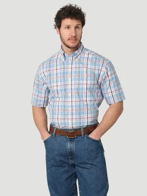 Men's George Strait Short Sleeve 1 Pocket Button Down Plaid Shirt in Blue Contrast Wrangler Clothing