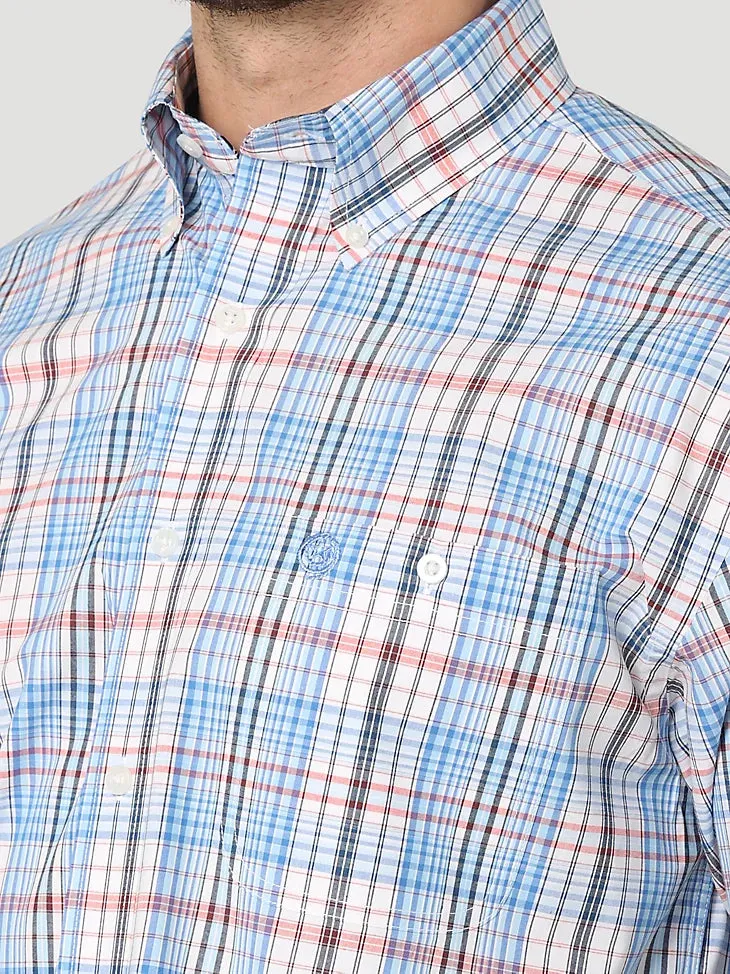 Herren George Strait Kurzarmhemd mit 1 Tasche und Knopfleiste im blauen Kontrast-Karo von Wrangler