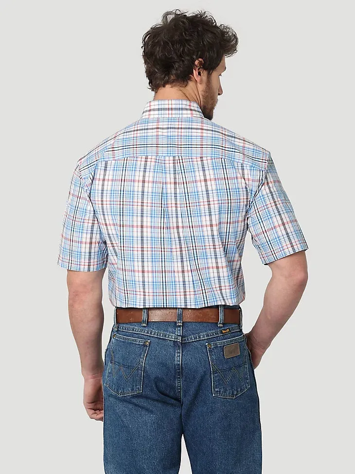 Herren George Strait Kurzarmhemd mit 1 Tasche und Knopfleiste im blauen Kontrast-Karo von Wrangler