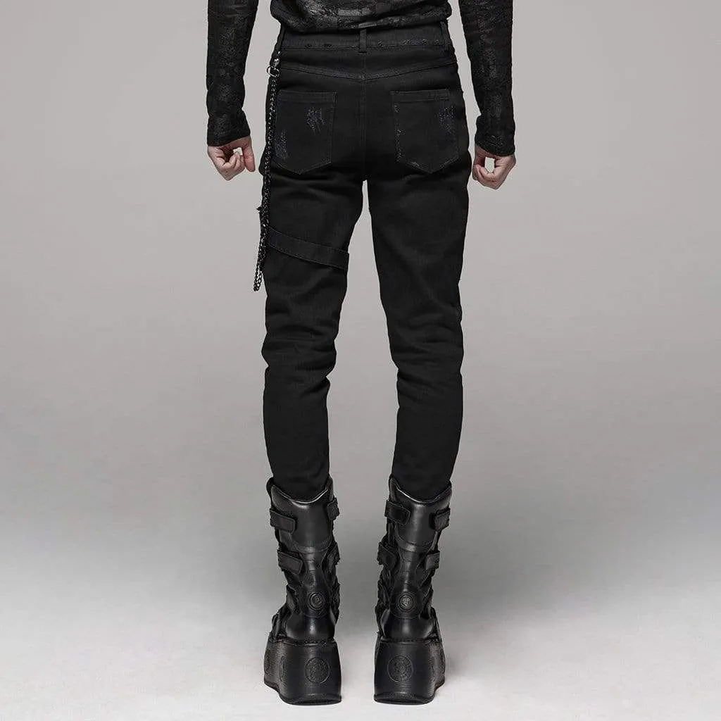 Herren Goth Ripped Skinny Jeans mit Gürtelkette