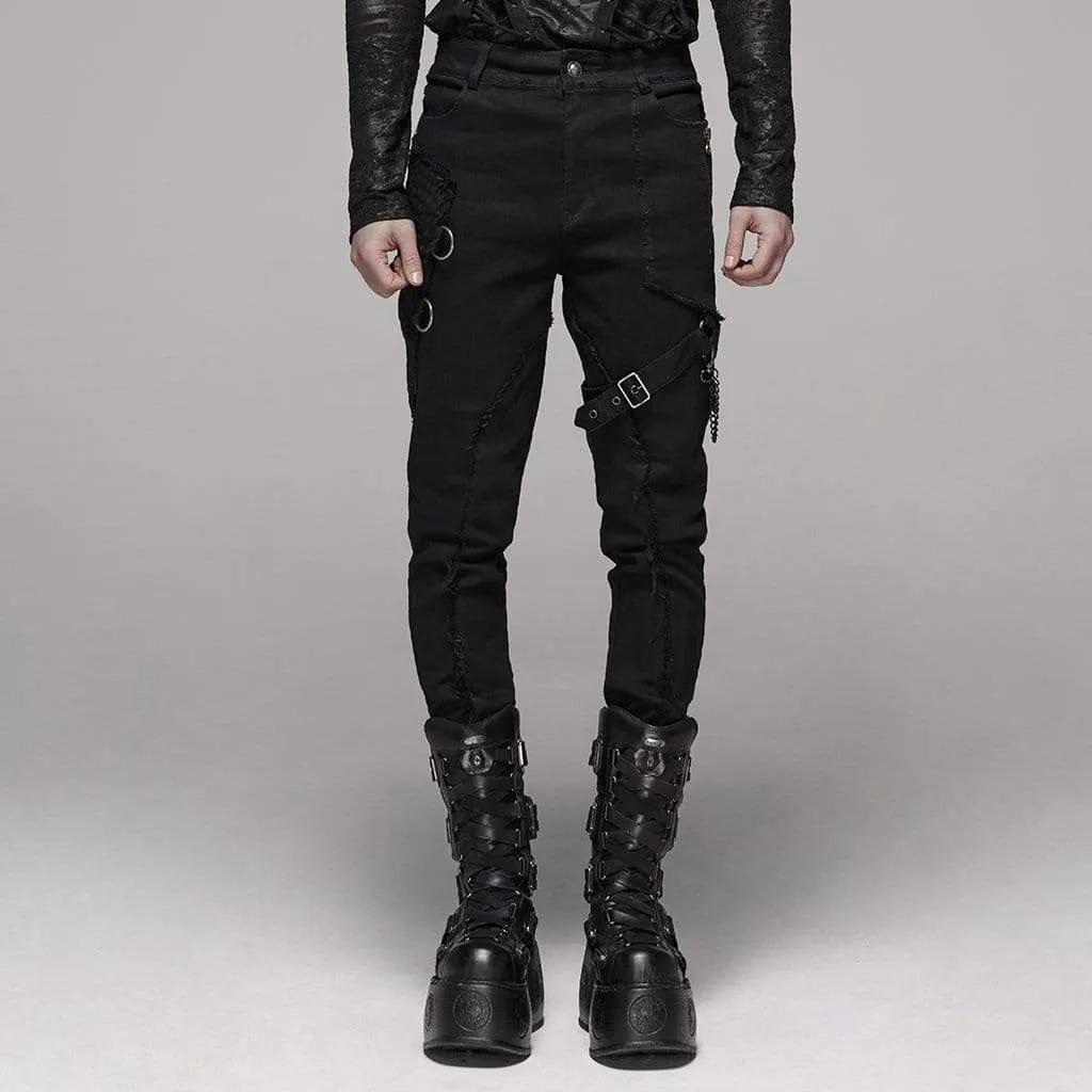 Herren Goth Ripped Skinny Jeans mit Gürtelkette