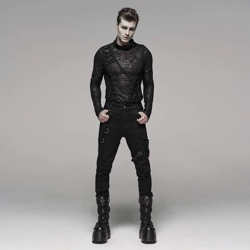 Herren Goth Ripped Skinny Jeans mit Gürtelkette