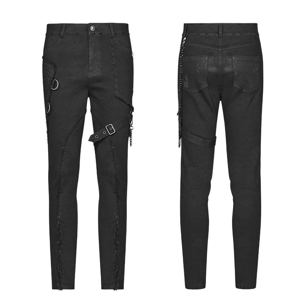 Herren Goth Ripped Skinny Jeans mit Gürtelkette