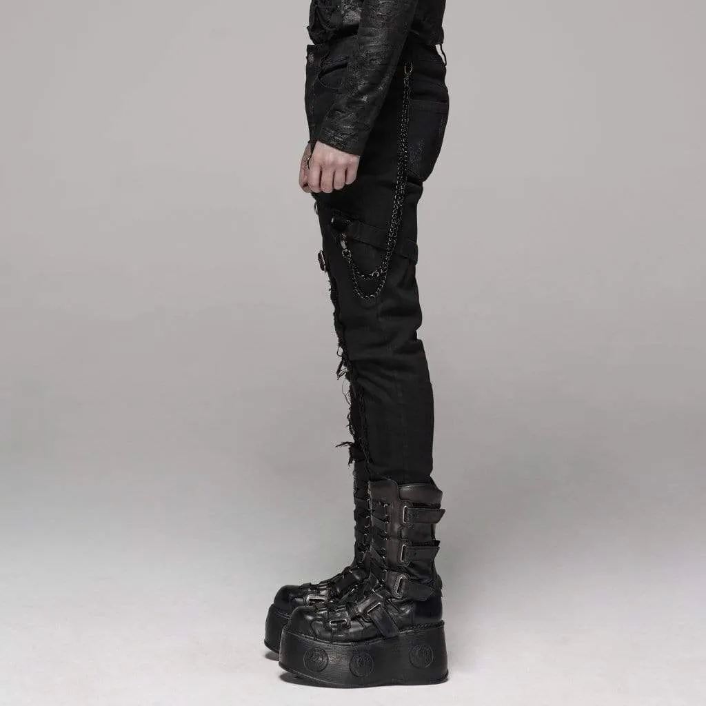 Herren Goth Ripped Skinny Jeans mit Gürtelkette