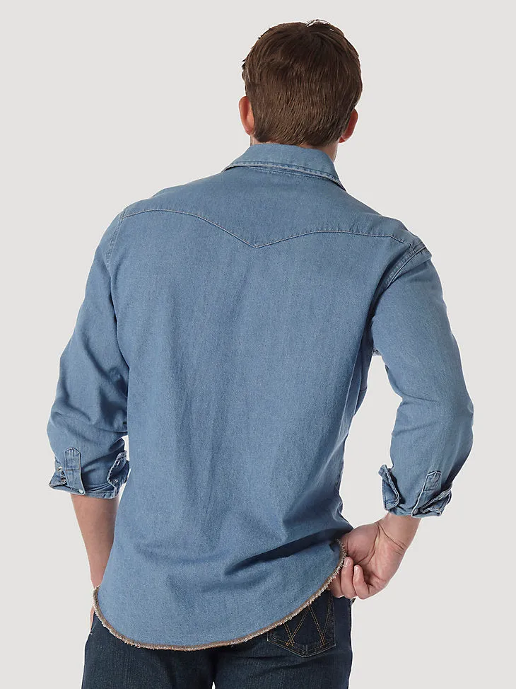 Herren Wrangler Cowboy Cut® Langarm Western-Denim Snap Arbeitshemd in Stonewash Wrangler Kleidung