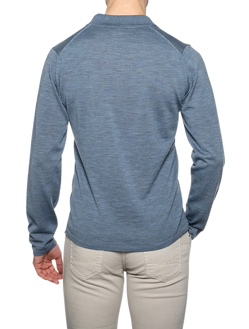 Merino Wolle Langarm Polo Blau
