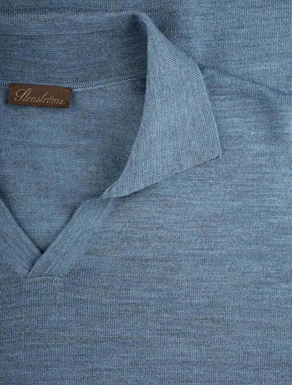 Merino Wolle Langarm Polo Blau