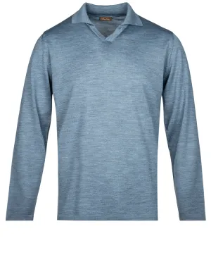 Merino Wool Longsleeve Polo Blue
