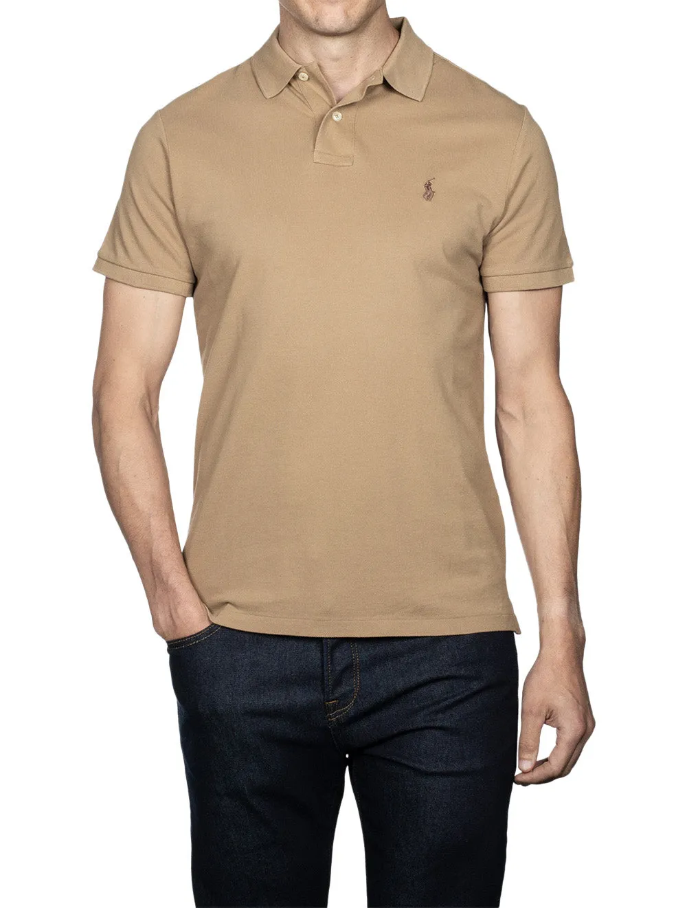 Mesh Polo-Shirt in Beige