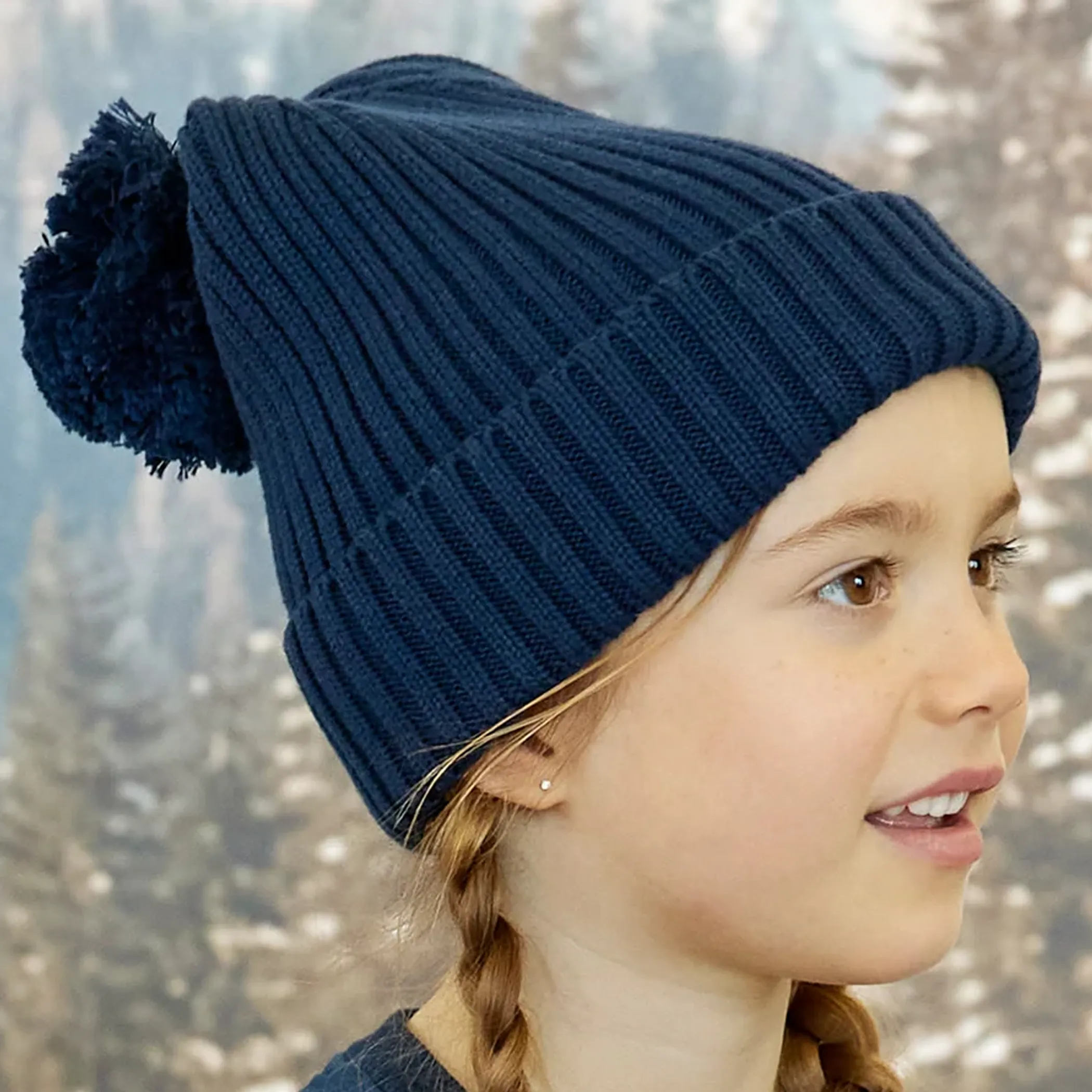 MILES THE LABEL Rippen Bommelmütze für Babys 3-9 Monate - Marineblau
